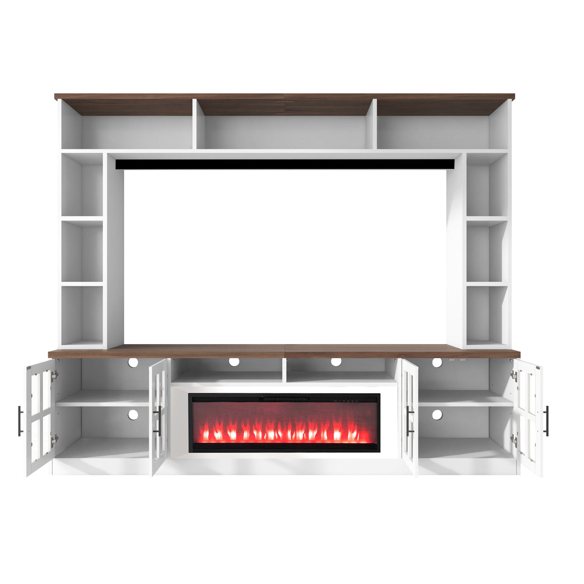variant-group:rf-n724sj000159aak|Roomfitters 95.5"W Large Wall Unit Entertainment Center, 39" LED Fireplace, White & Walnut