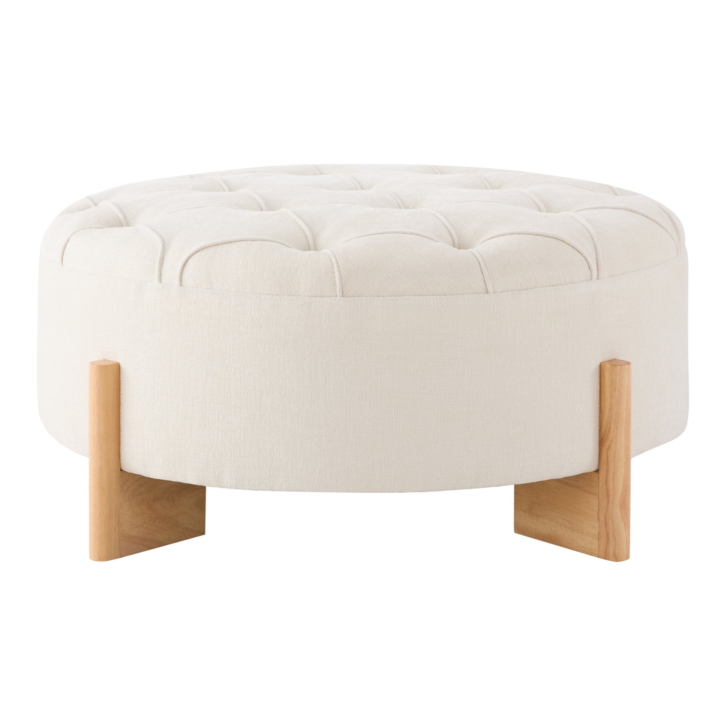 variant-group:rf-n723p405298a|Roomfitters 32 Inch Oversized Round Button-Tufted Ottoman, Upholstered Coffee Table Footrest with Wood Legs, Beige