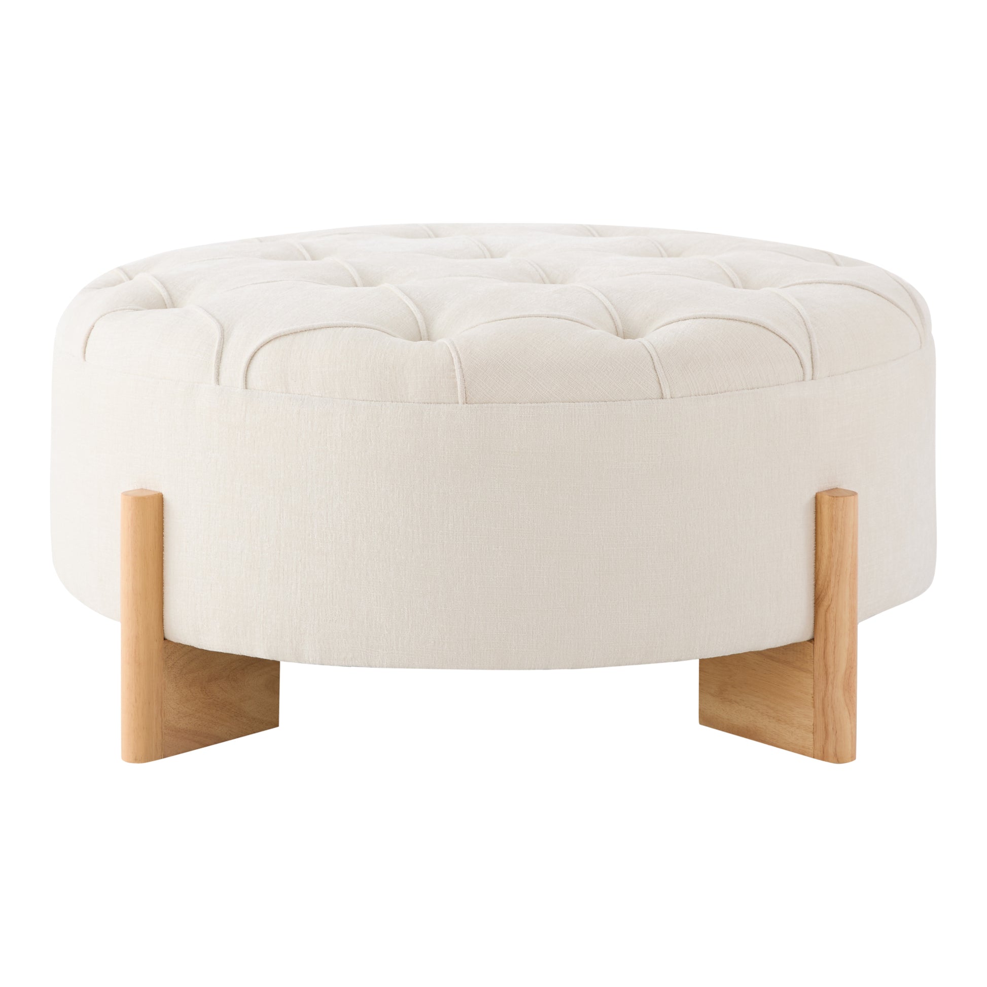 variant-group:rf-n723p405298a|Roomfitters 32 Inch Oversized Round Button-Tufted Ottoman, Upholstered Coffee Table Footrest with Wood Legs, Beige