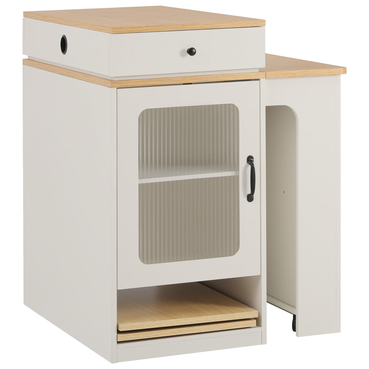 variant-group:rf-n707s000017w|Roomfitters 59.5" Kitchen Island with 41.8" Extendable Dining Table, Double-Sided Storage, Power Outlet, 2 Drawers, White