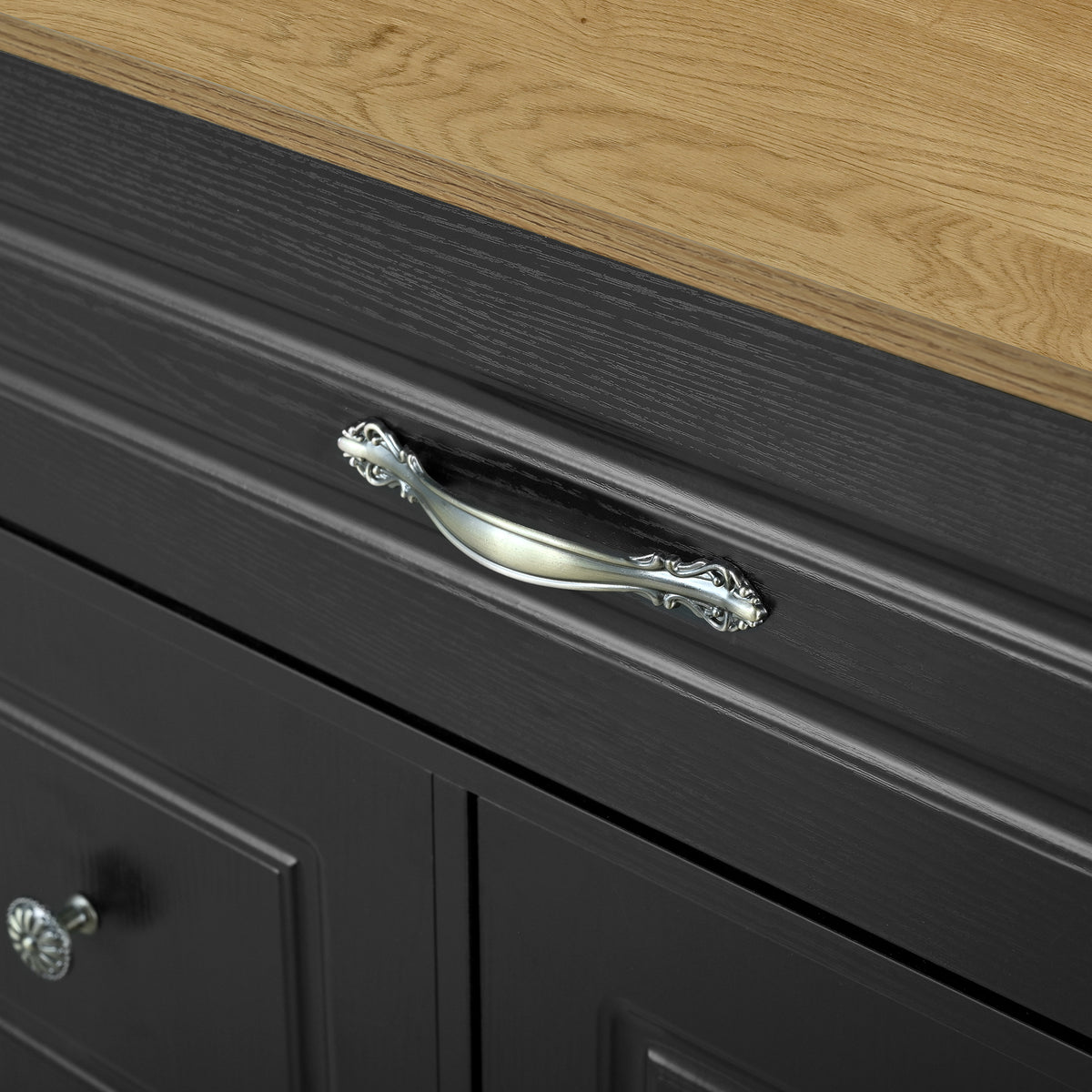 variant-group:rf-n711wy000493aab|Roomfitters Black and Natural Wood MDF Extendable Bar Cabinet, Rolling Kitchen Island Table, Wine Rack Storage