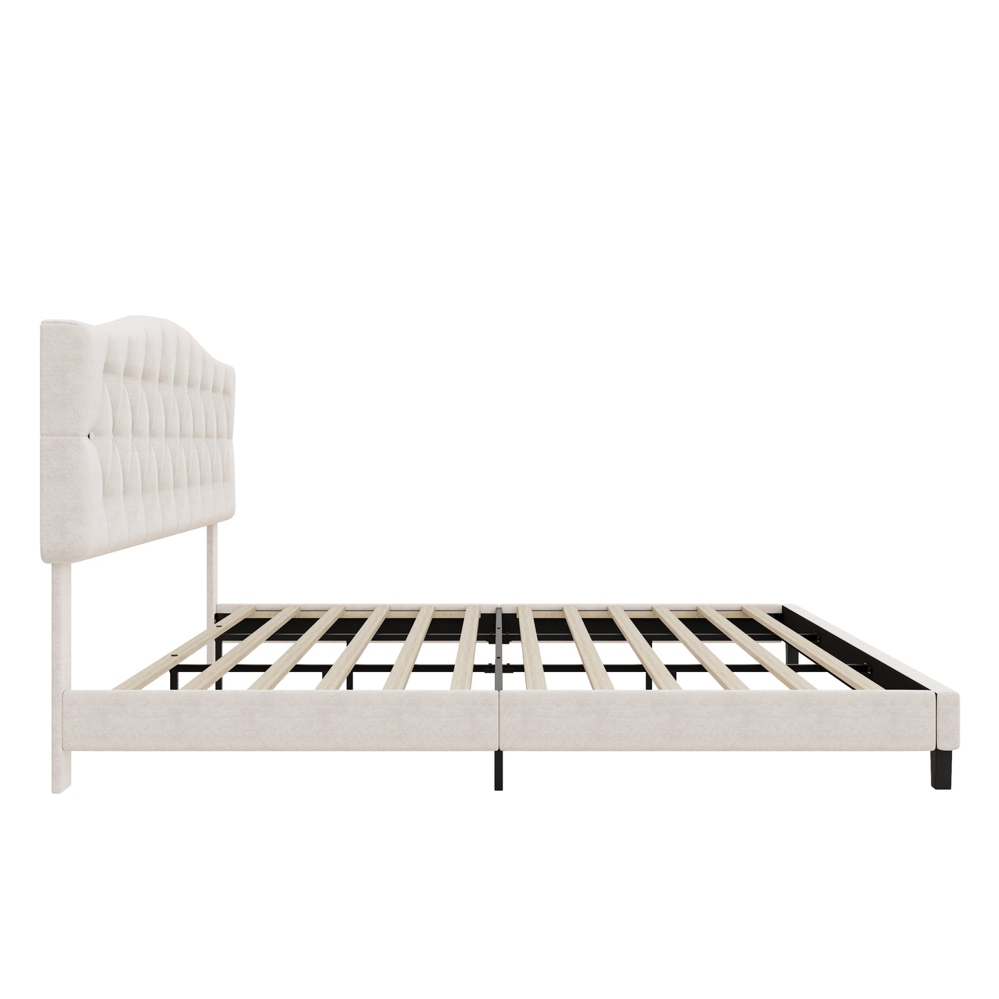 variant-group:rf-n701p342941b|Roomfitters King Size Elegant Tufted Upholstered Platform Bed Frame, Diamond Button Headboard, No Box Spring Needed, Beige