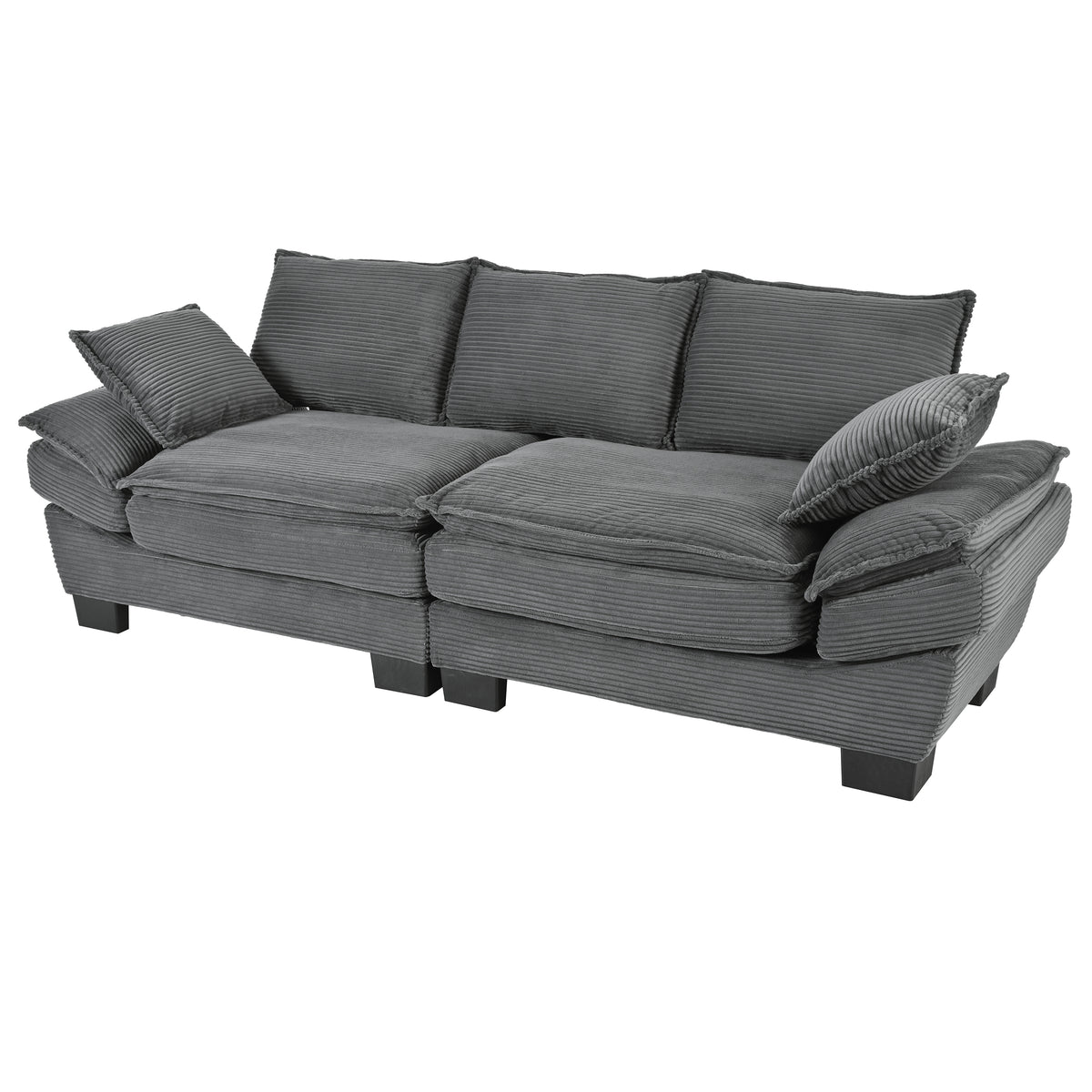 variant-group:rf-n711p192059e|Roomfitters 85.4" Modern Curved Sofa, Back Upholstered Couch with 2 Decorative Throw Pillows, Corduroy Fabric Couch for Living Room, Bedroom, Apartment, Gray