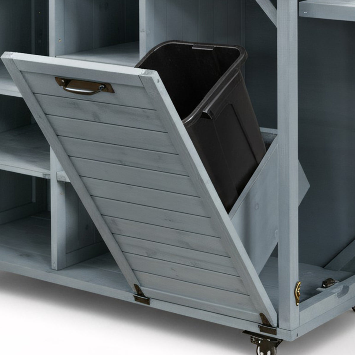 variant-group:rf-n707p370276g|Roomfitters 78.3" Outdoor Kitchen Island with Foldable Grill Table, Stainless Steel Top & Tilt Trash Can Storage, Grey Blue