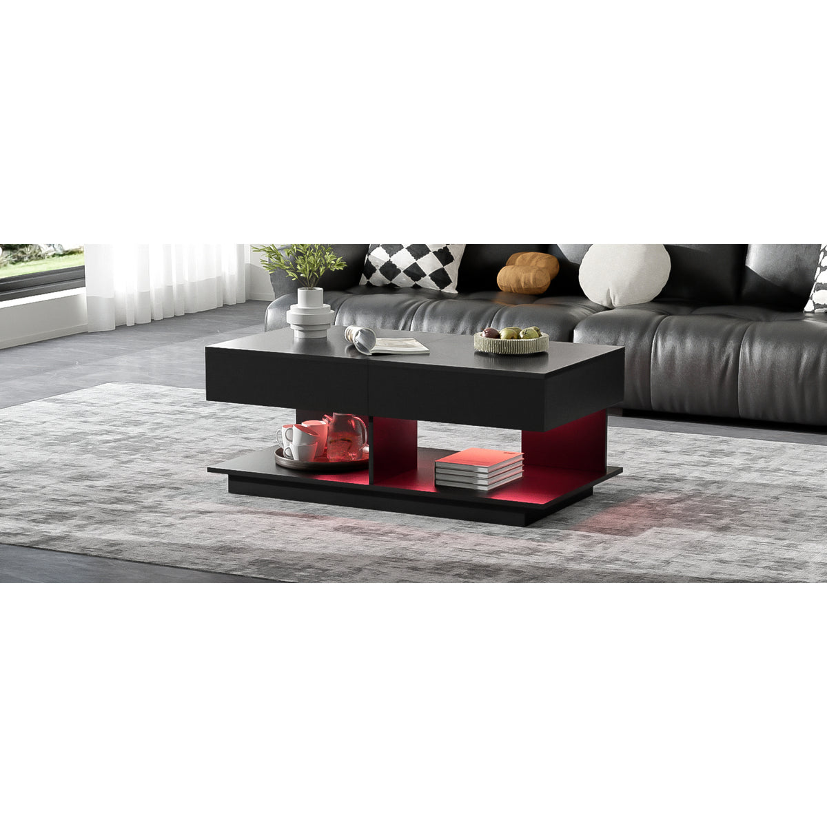 variant-group:rf-n724p290061b|Roomfitters Extendable Coffee Table with Hidden Storage and Compartments, Adjustable Multifunctional Center Table, Black