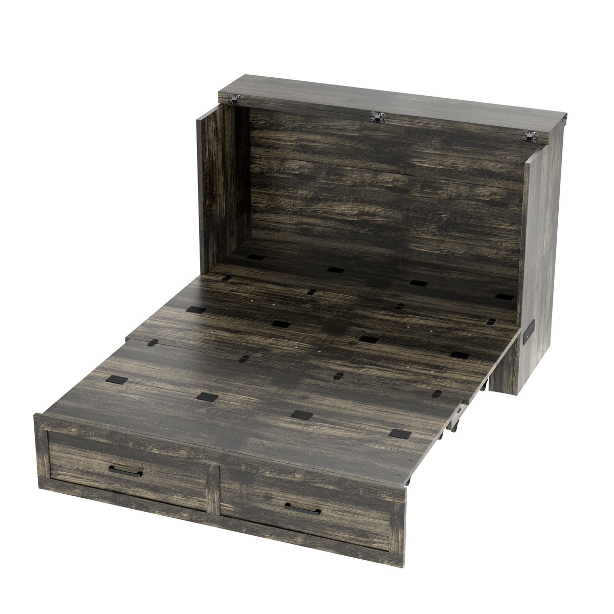 Roomfitters Queen Size Murphy Bed Cabinet with Charging Station, Foldable Platform Bed with Storage Drawer, Rustic Gray