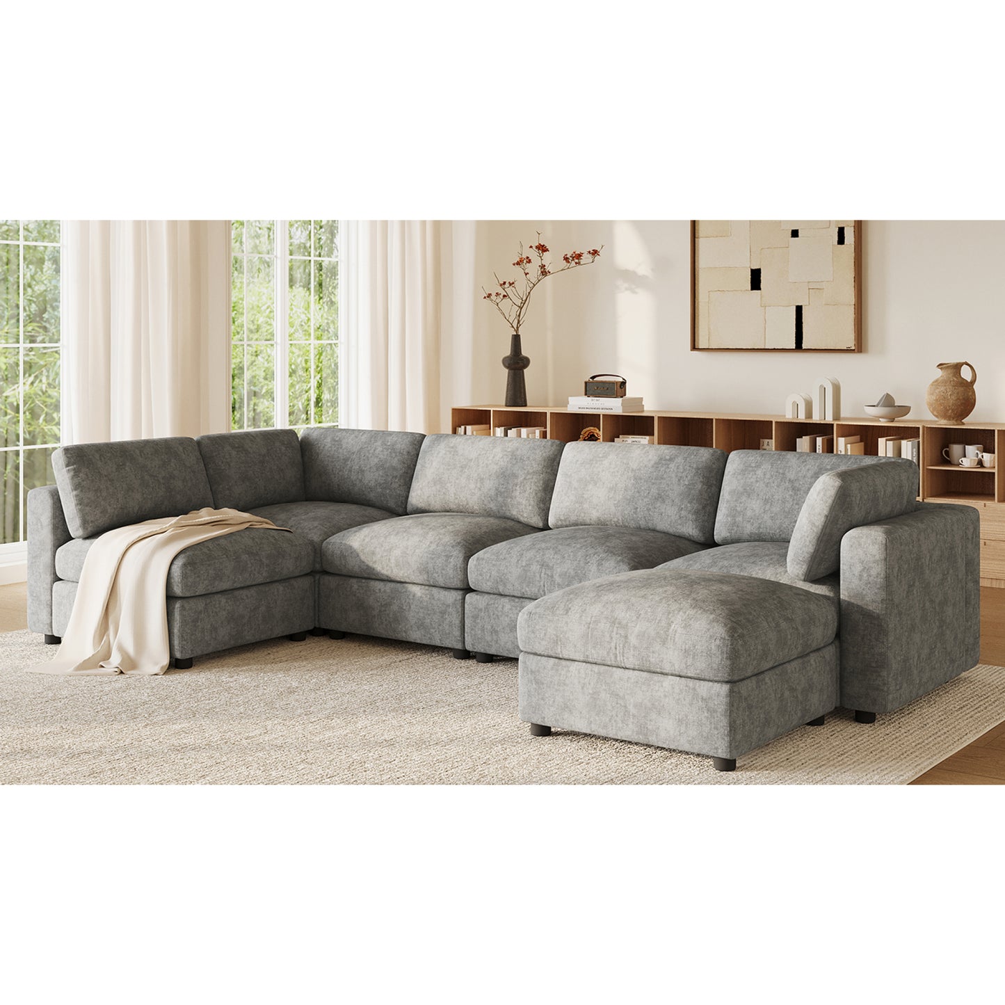 variant-group:rf-n723s9792g|Roomfitters 129 Inch Oversized U-Shaped Modular Sectional Sofa, Large Upholstered Living Room Seating Couch Furniture, Gray