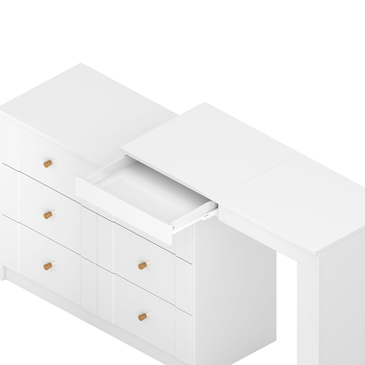 Roomfitters Vanity Desk with Mirror & Lights, Flip-Top Makeup Table with 7 Drawers, 9 Compartments, 3 Shelves, White