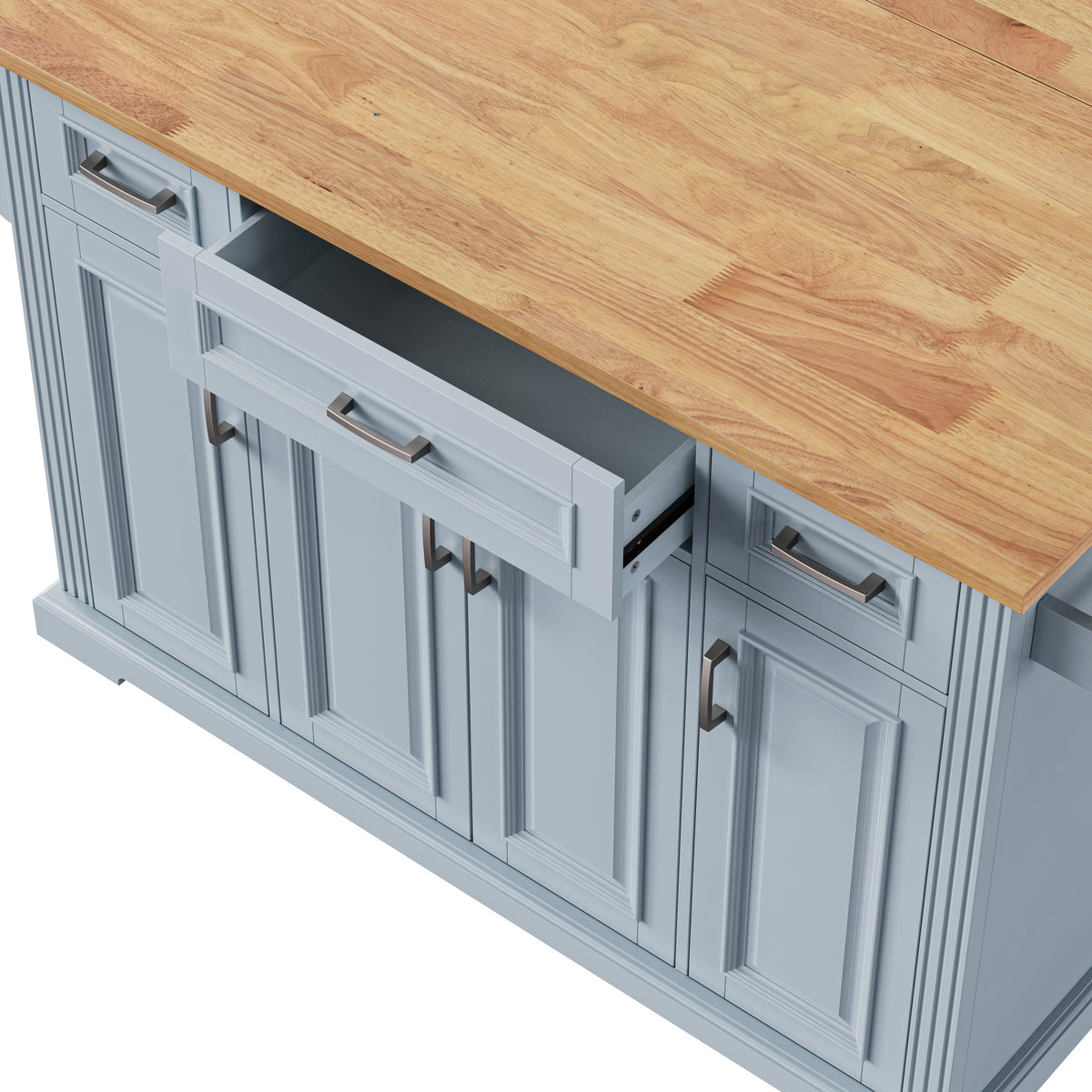 variant-group:rf-n707s195395g|Roomfitters 54" Kitchen Island with Wood Top, Rolling Storage Cabinet with 3 Drawers and 3 Doors, Spice Rack, Grey+Blue