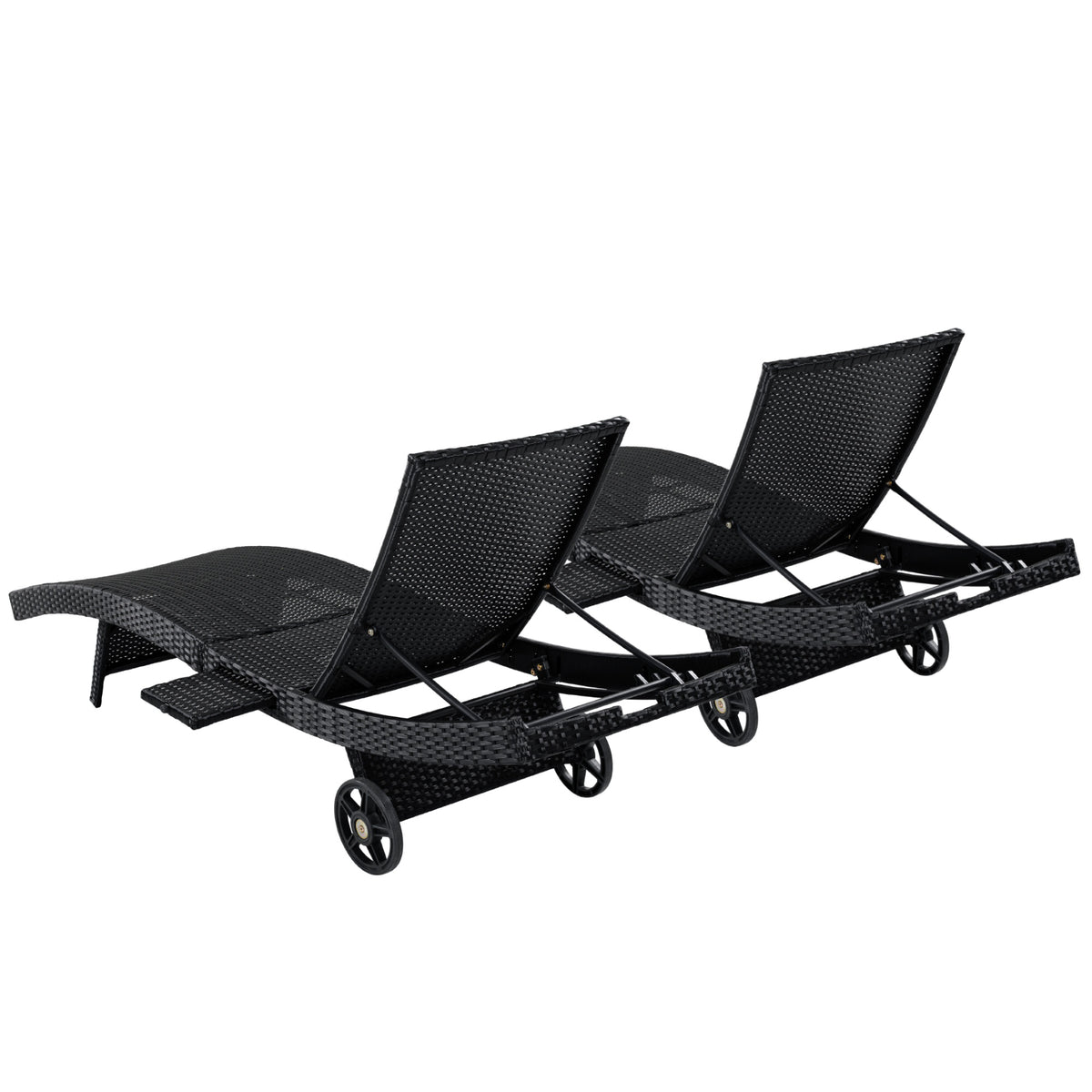 variant-group:rf-n707p395515b|Roomfitters 80"W Patio Chaise Lounge Chairs Set of 2 with Wheels, Folding Table, Adjustable Rattan Loungers, Black