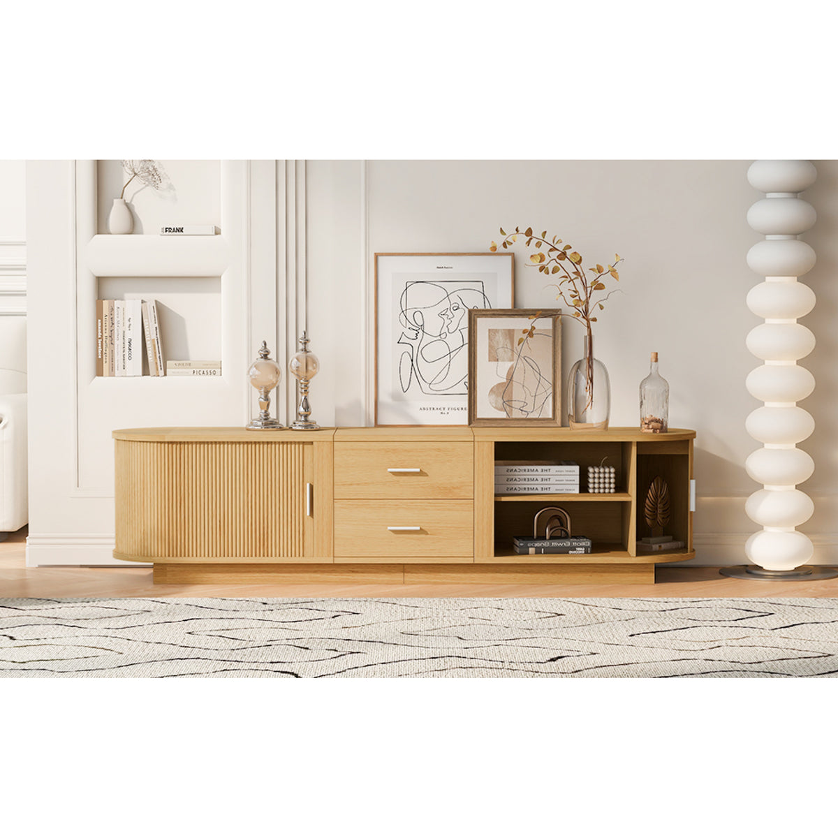 variant-group:rf-n724p420639w|Roomfitters Modern Entertainment Center Console Table with 2 Central Drawers, Acacia Wood