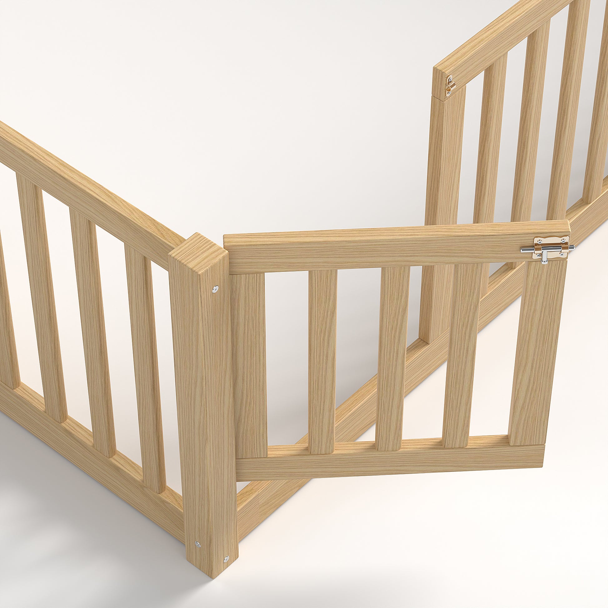 variant-group:rf-w1580p417673|Roomfitters Queen Size Wooden Floor Bed with Safety Guardrails Door, Solid Wood Low Profile Toddler Bed Frame, Natural