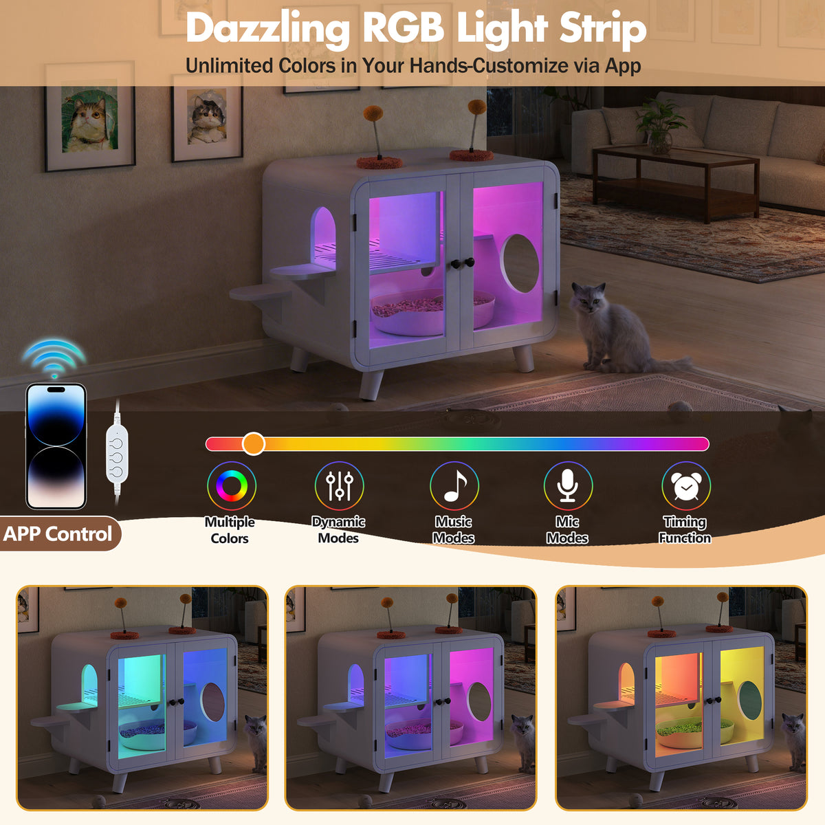 variant-group:rf-n704p419240k|Roomfitters Retro TV-Style Hidden Cat Litter Box Enclosure with App Controlled RGB LED Lights and Stairs White