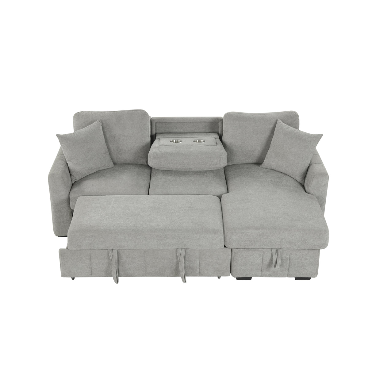 variant-group:rf-n711wy000467aae|Roomfitters 90" L-Shaped Sectional Sleeper Sofa with Storage Chaise and Pull Out Bed, Fold Down Cup Holder Table, Grey