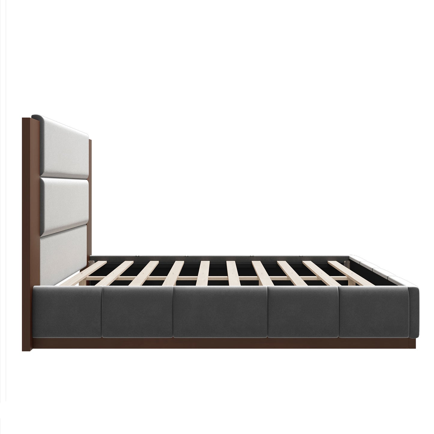 variant-group:rf-n701bs701p388103e|Roomfitters Queen Size Upholstered Platform Bed Frame, Extended Wood Headboard Velvet Bed, No Box Spring Needed, Grey