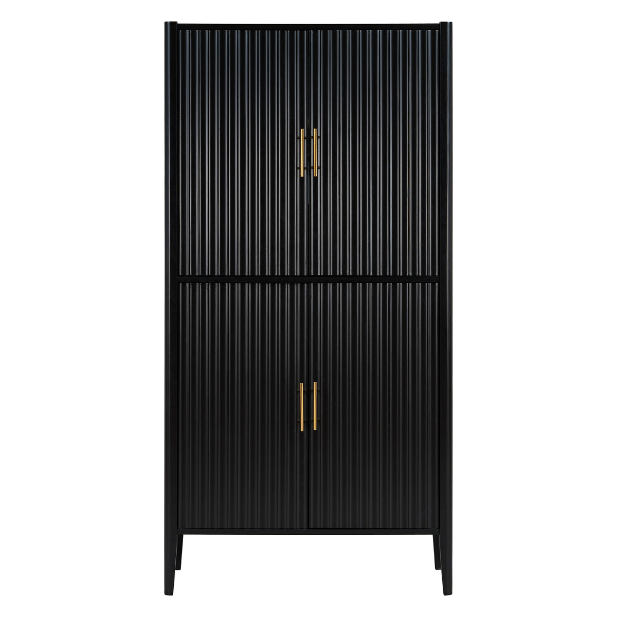 variant-group:rf-n711wy000539aab|Roomfitters Modern Black Fluted 4-Door Tall Wine Bar Storage Cabinet, Glass Display Rack, Built-In LED Lighting