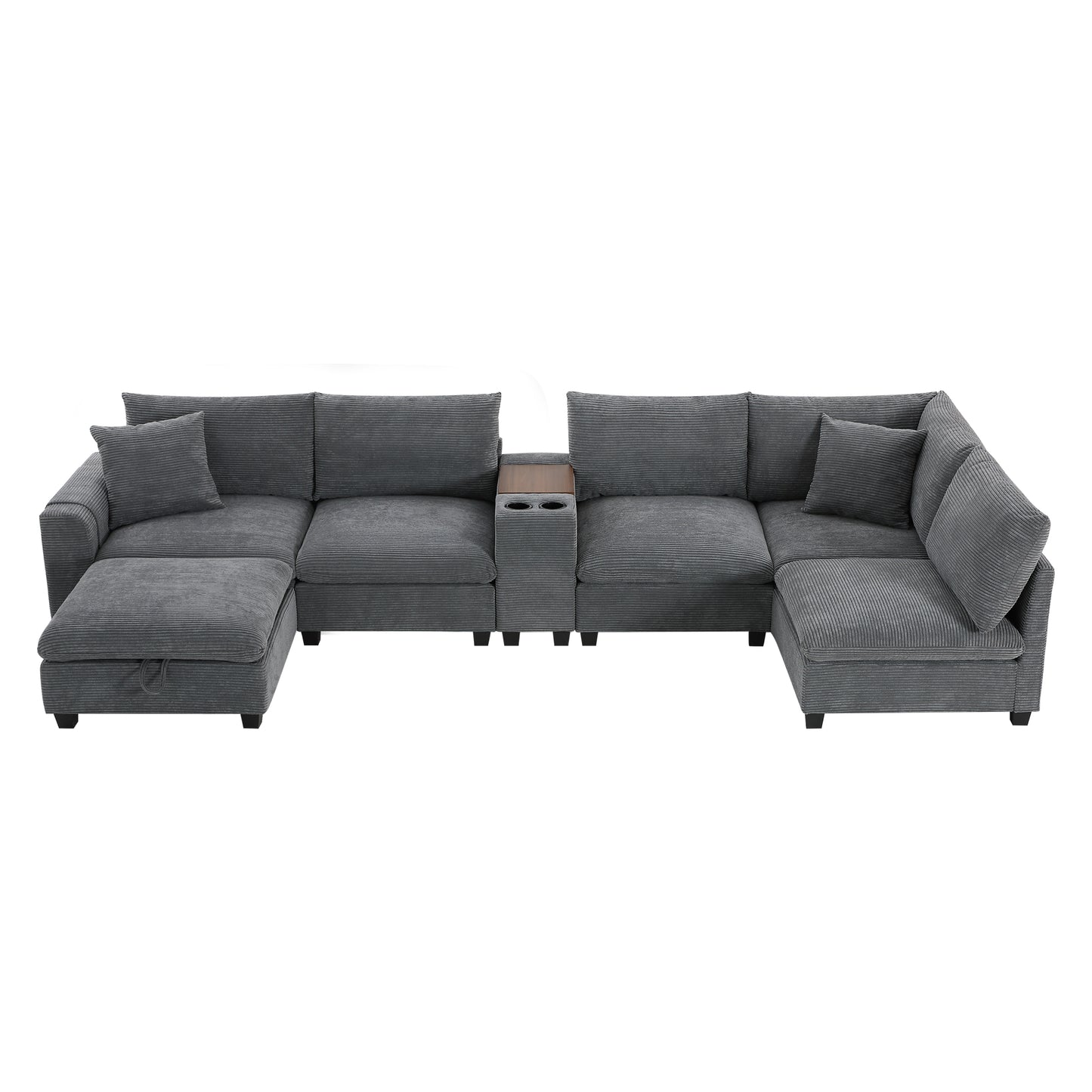variant-group:rf-n723s1166e|Roomfitters 139 Inch U-Shaped Modular Sectional Sofa with Storage Console, Cup Holders and USB Ports for Living Room, Gray