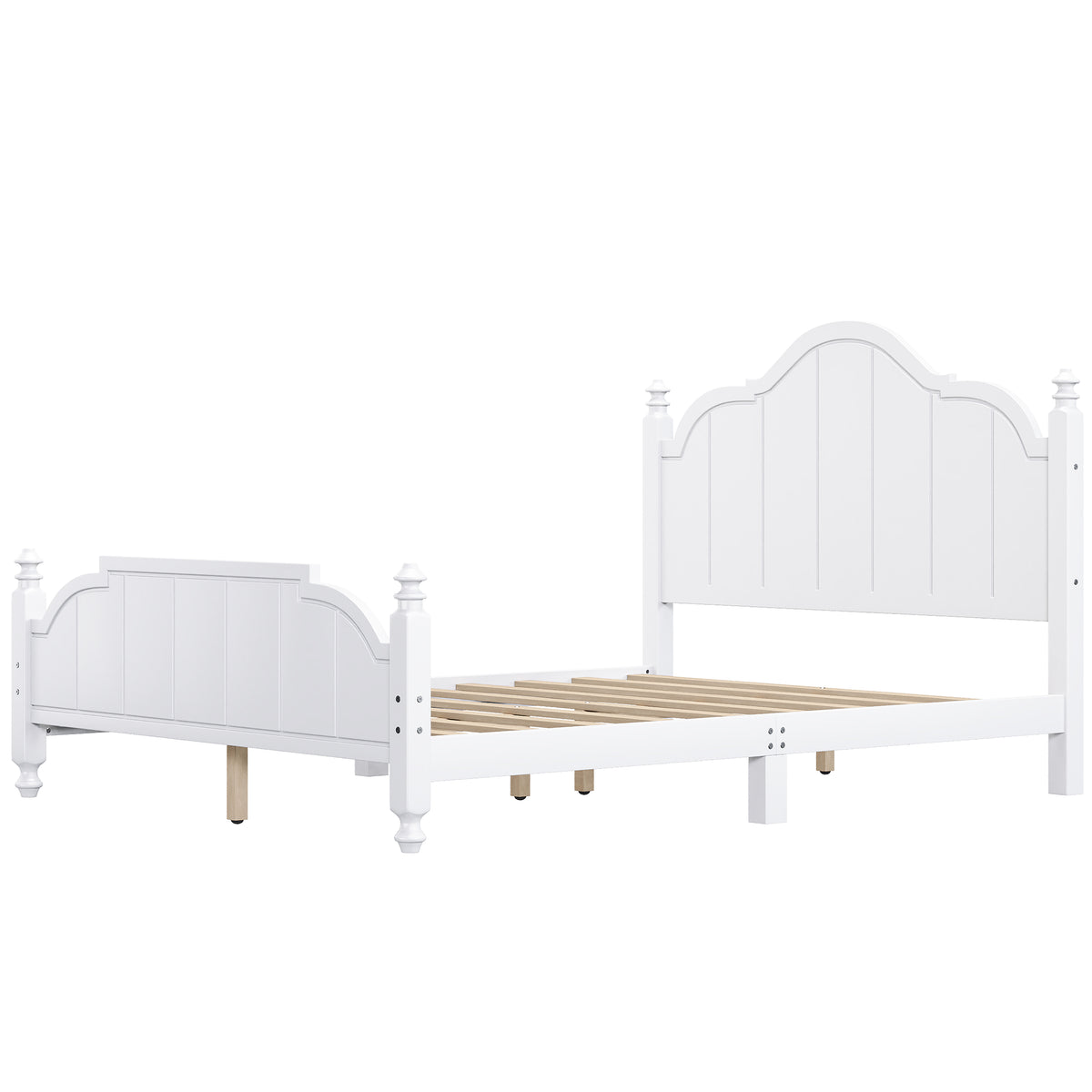 variant-group:rf-n733p360940k|Roomfitters Queen Wood Platform Bed Frame with Curved Headboard, Vintage Style Slat Support, No Box Spring Required, White