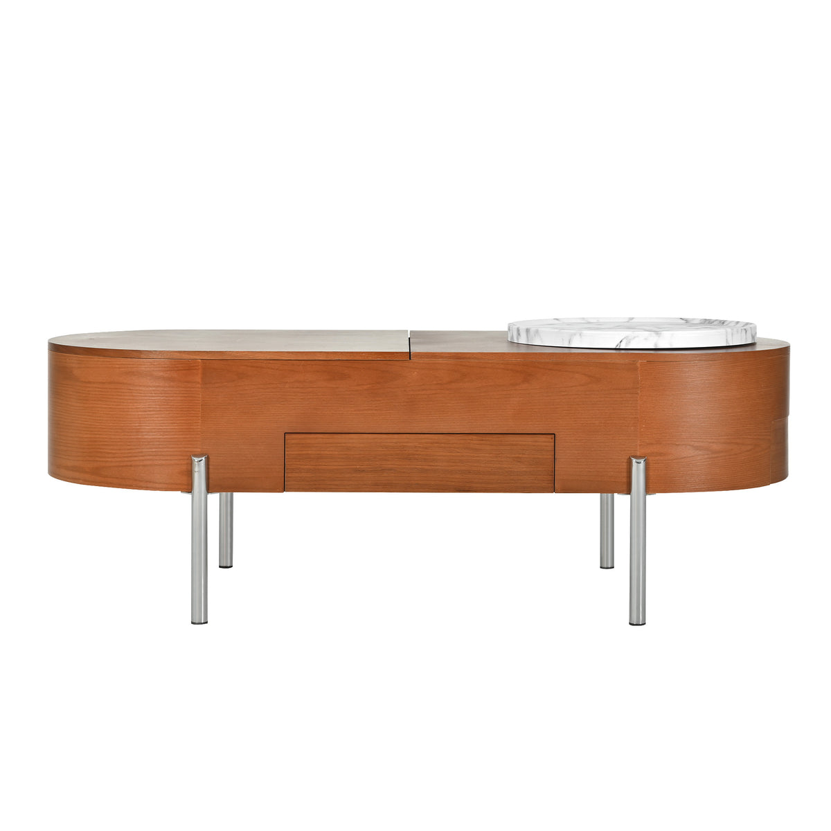 variant-group:rf-n724p228920d|Roomfitters Lift Top Oval Coffee Table with Rotating Marble Tray and Hidden Compartment, Brown