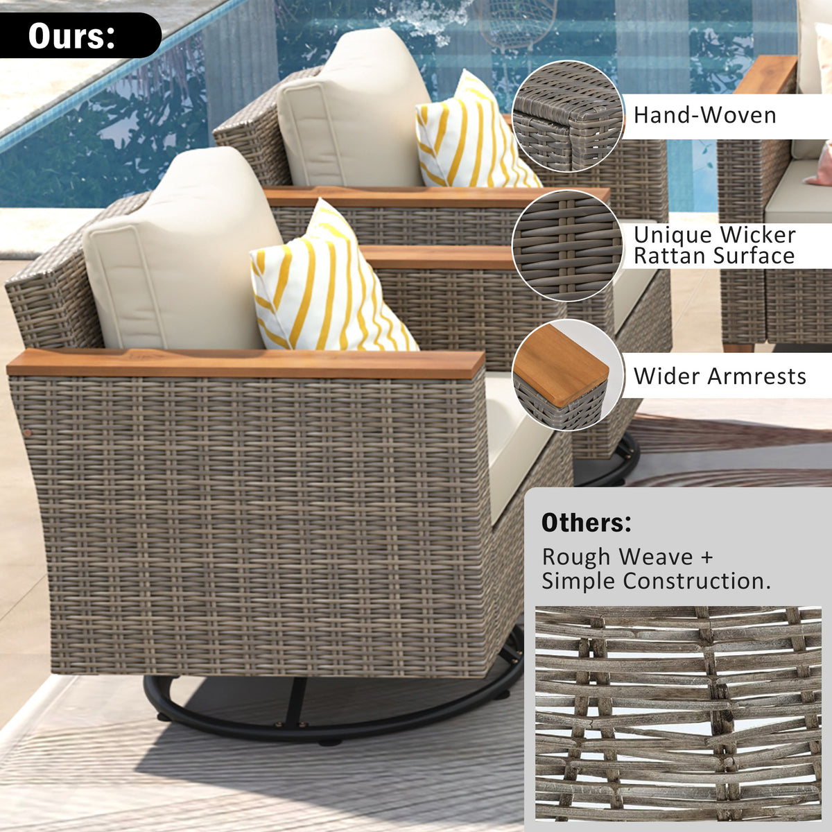 variant-group:rf-n707s005016z|Roomfitters 8-Piece Patio Furniture Set with 360 Swivel Rocker Chairs, Modular Outdoor Sectional Sofa & Table, Beige+Brown