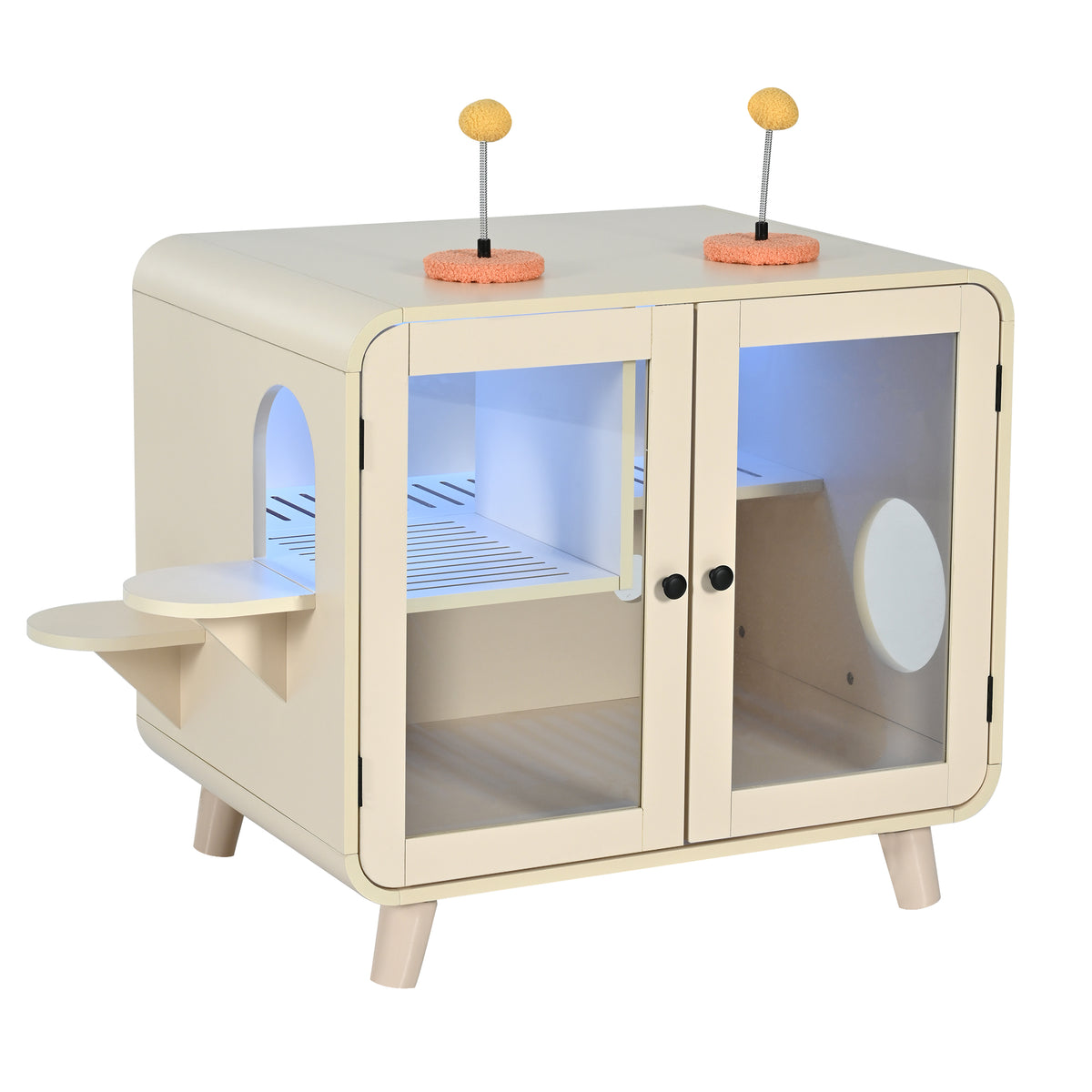variant-group:rf-n704p419240a|Roomfitters Retro TV-Style Hidden Cat Litter Box Enclosure with App Controlled RGB LED Lights and Stairs Beige