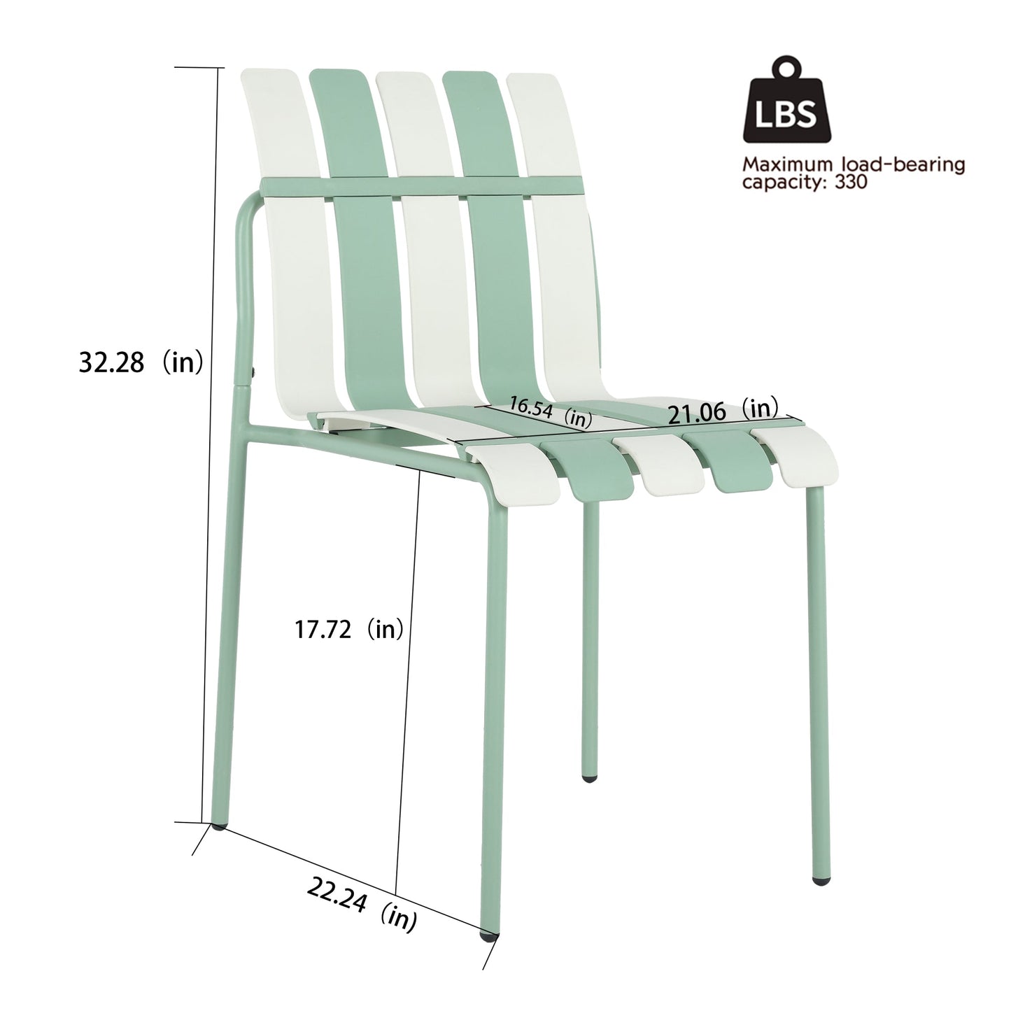 Summer- 4-Pack Modern Striped Color Block Chairs - Waterproof PP Seat & Sturdy Metal Legs, Indoor/Outdoor Dining Set for Patio, Balcony, Café (White & Green) Roomfitters