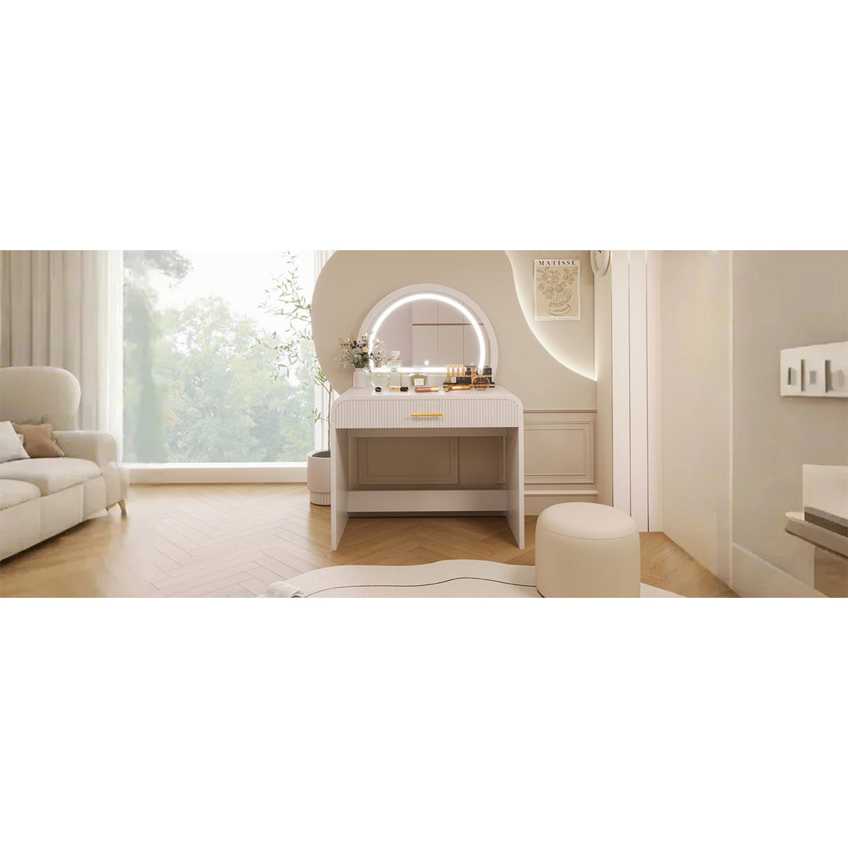Roomfitters 39" Makeup Vanity Table with Mirror Touch Screen Lighted Mirror, Dressing Table with Drawer for Bedroom, White Roomfitters