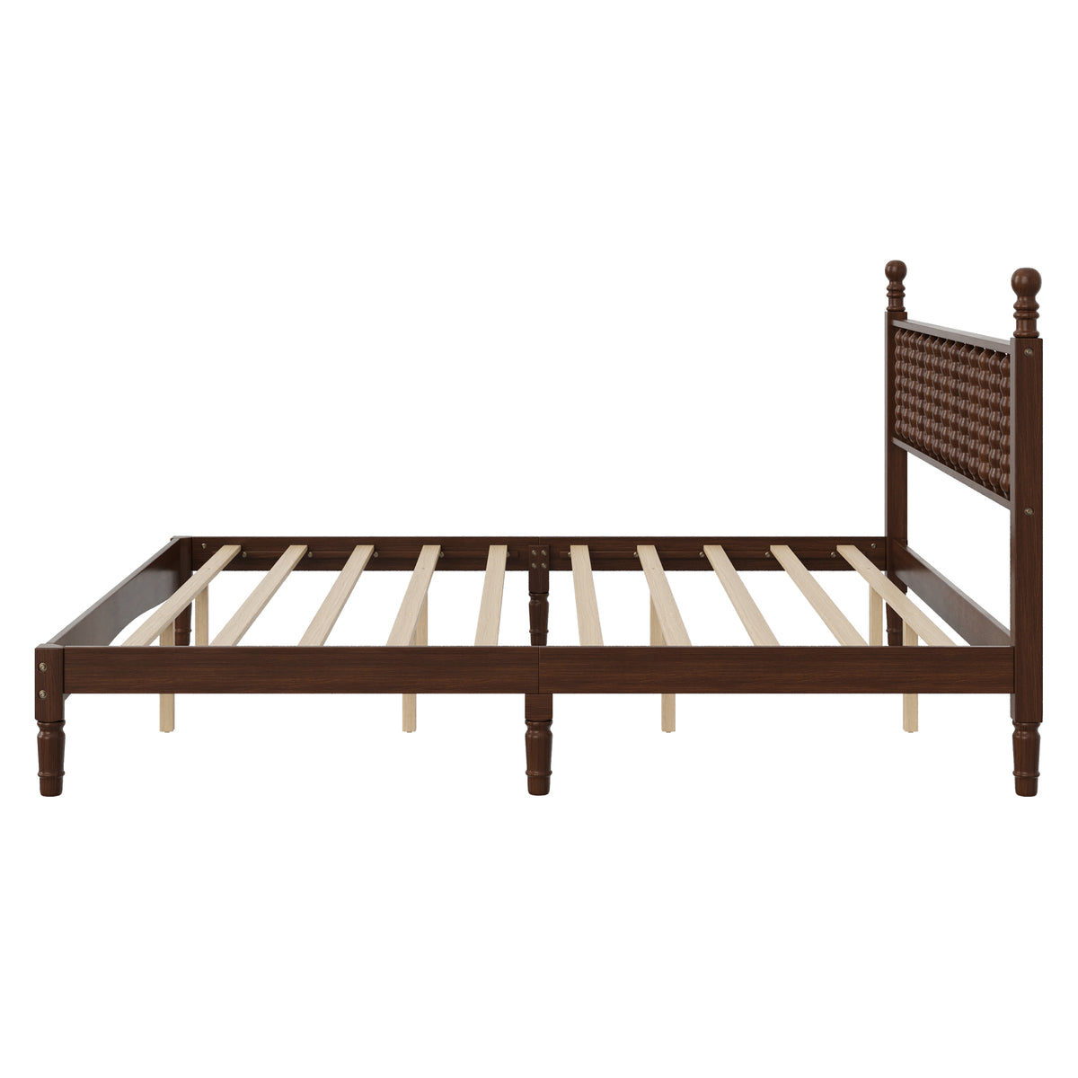 variant-group:rf-n733p338316d|Roomfitters King Wood Platform Bed, Retro Gourd Spindle Headboard with Solid Slat Support, Walnut