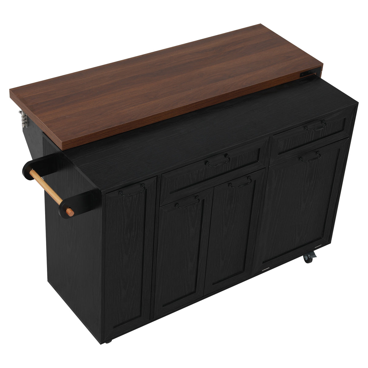 variant-group:rf-n707s000026b|Roomfitters 102.3" Kitchen Island with Tilt Out Trash Can Cabinet, Rolling Storage Cart, Slide-out Spice Rack, Black