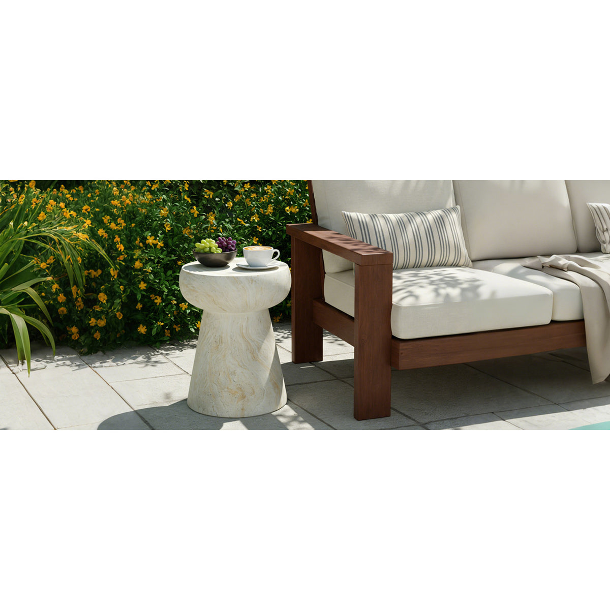 variant-group:rf-n711p422070m|Roomfitters Modern Yellow Mushroom Concrete Side Table, Geometric Pedestal End Table, MgO Travertine Texture Stool