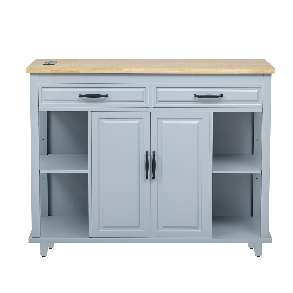 variant-group:rf-n707p215327g|Roomfitters 47" Kitchen Island with Extendable Dining Table, Storage Cabinet, Power Outlet, Rubber Wood Veneer, Grey Blue