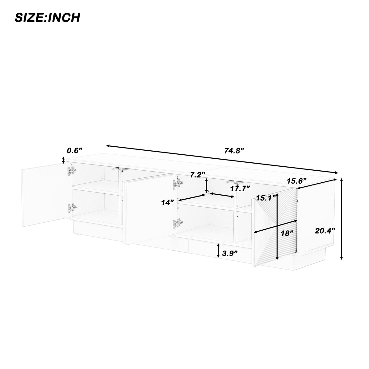 variant-group:rf-n724p426846k|Roomfitters Stylish 4-Door Wave Design TV Console with 16-Color USB LED Light, White