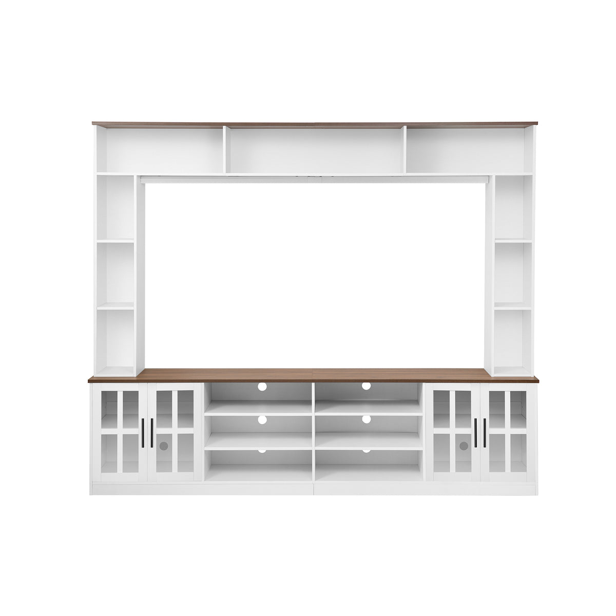 variant-group:rf-n724sj000127aak|Roomfitters Wall Unit Entertainment Center for up to 80 Inch TV, Media Console with Cabinets and Bookshelves, White