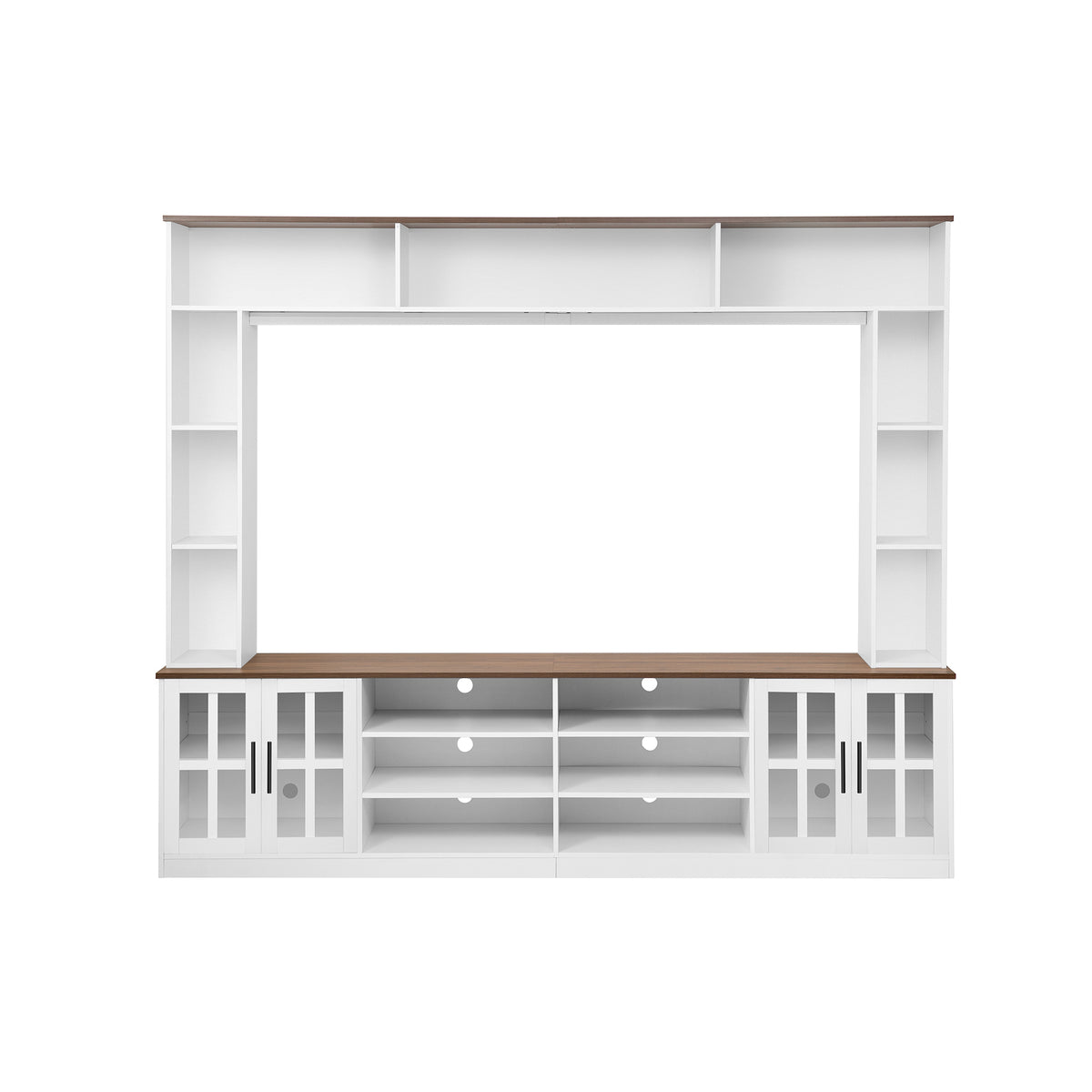 variant-group:rf-n724sj000161aak|Roomfitters 102"W Wall Unit Modern Entertainment Center, 18 Open Storage Shelves, White