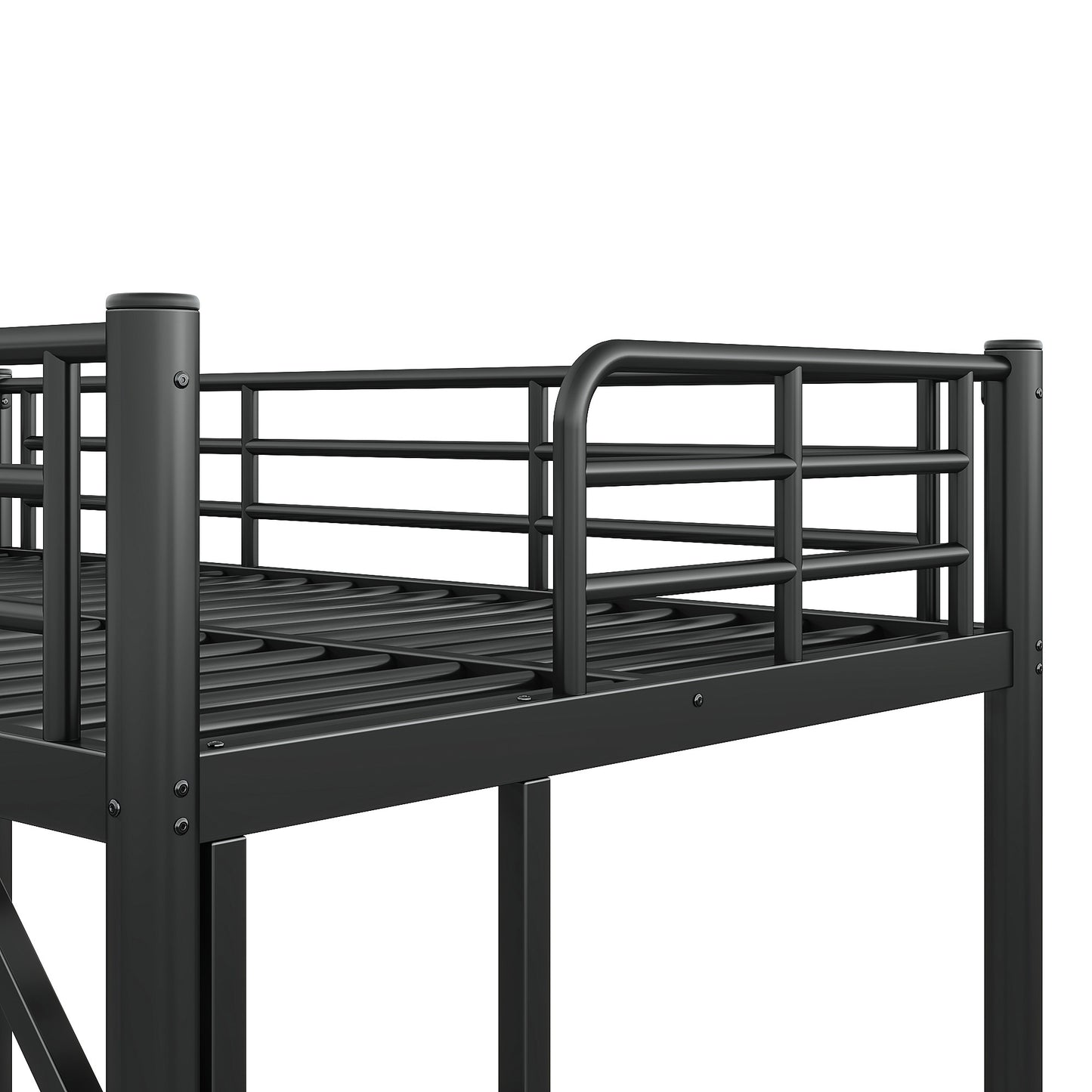variant-group:rf-w1580p455013|Roomfitters Twin XL Size Metal Loft Bed Frame with Guardrails, Heavy Duty Space Saving High Loft Bed Dual Ladders, Black