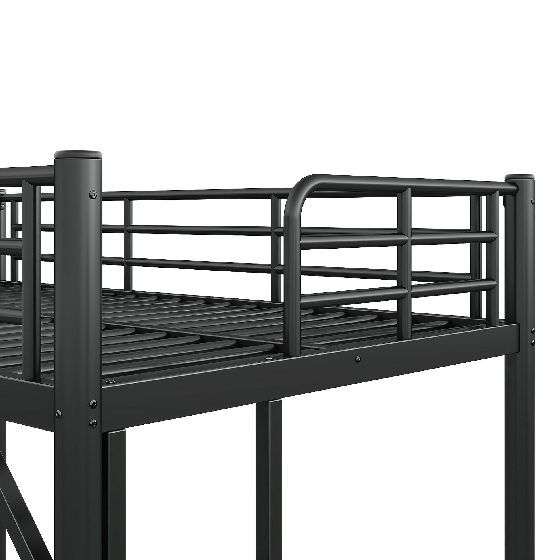 variant-group:rf-w1580p455013|Roomfitters Twin XL Size Metal Loft Bed Frame with Guardrails, Heavy Duty Space Saving High Loft Bed Dual Ladders, Black