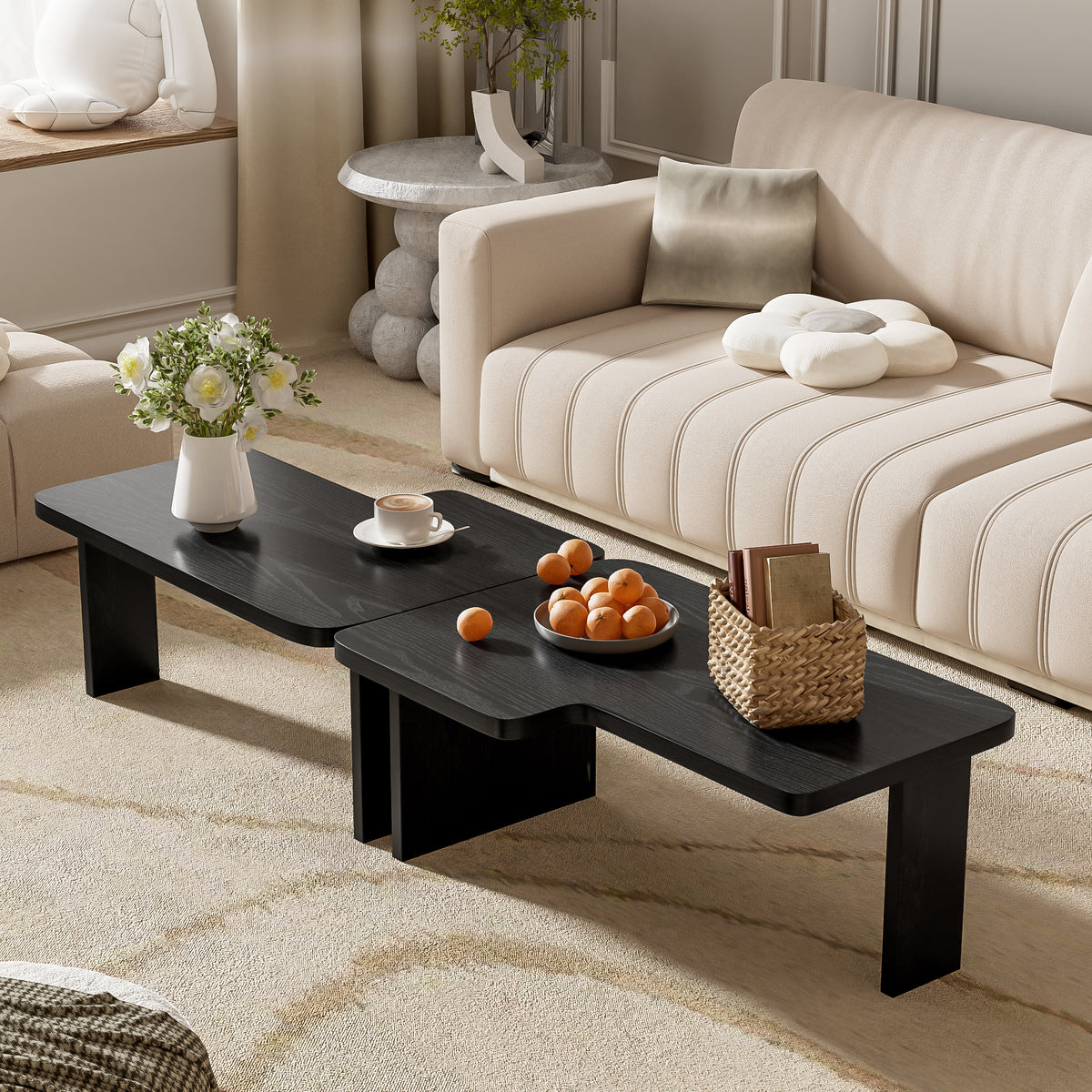 variant-group:rf-n724p232174b|Roomfitters Minimalist Coffee Table Set, Rectangular Center Table with Two-Tone Design, Black