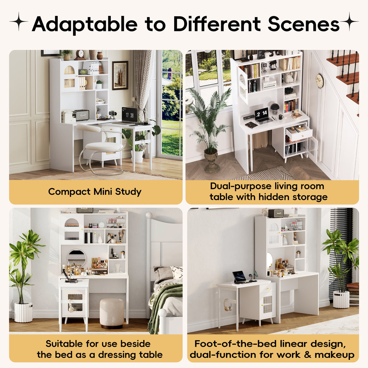 variant-group:rf-n733s363716k|Roomfitters Rotating L-Shaped Computer Desk with Shelves and Storage, 90° Swivel Office Writing Desk, White
