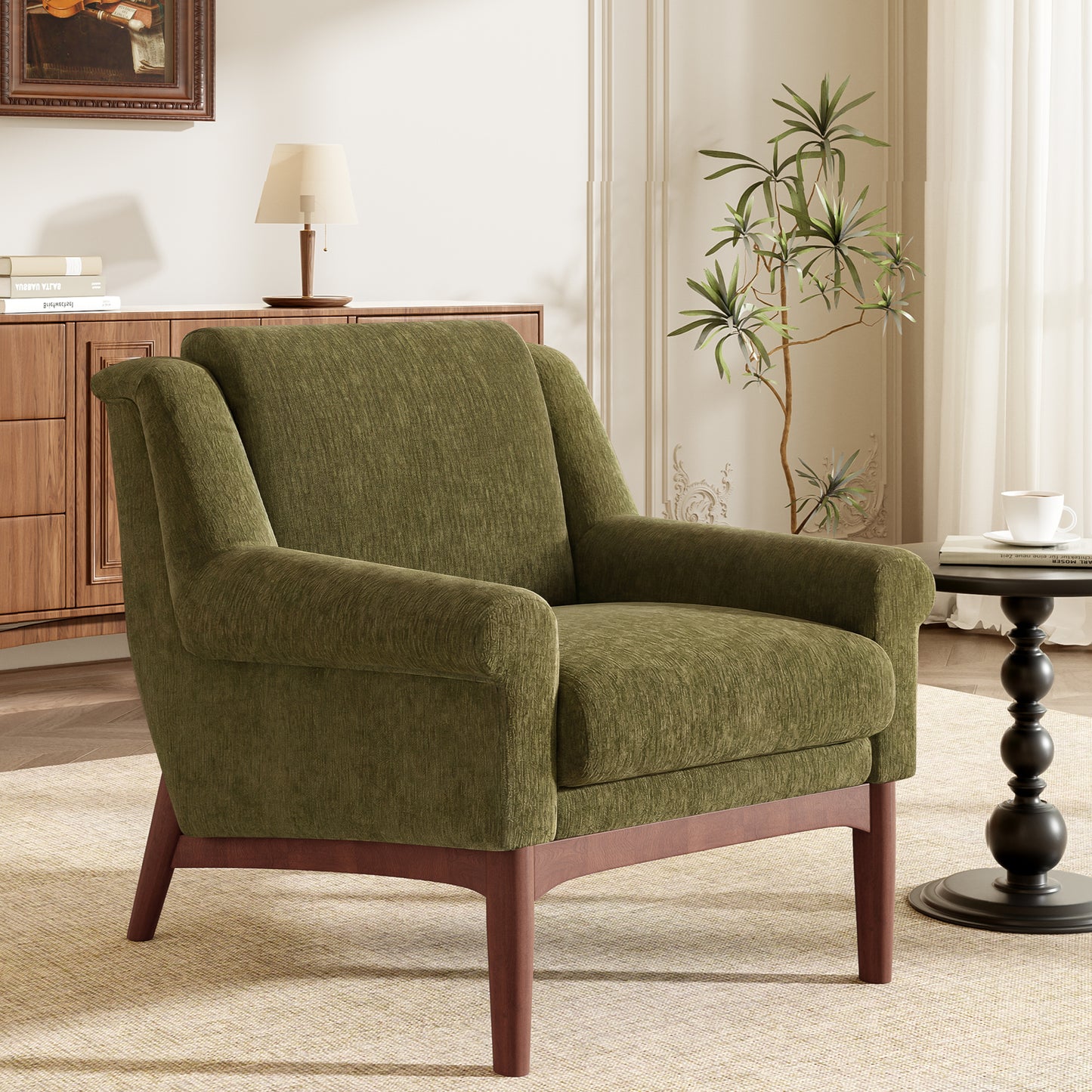 variant-group:rf-n723p426251g|Roomfitters Mid-Century Modern Textured Upholstered Accent Chair, Comfy Armchair with Sturdy Solid Wood Legs for Home, Green