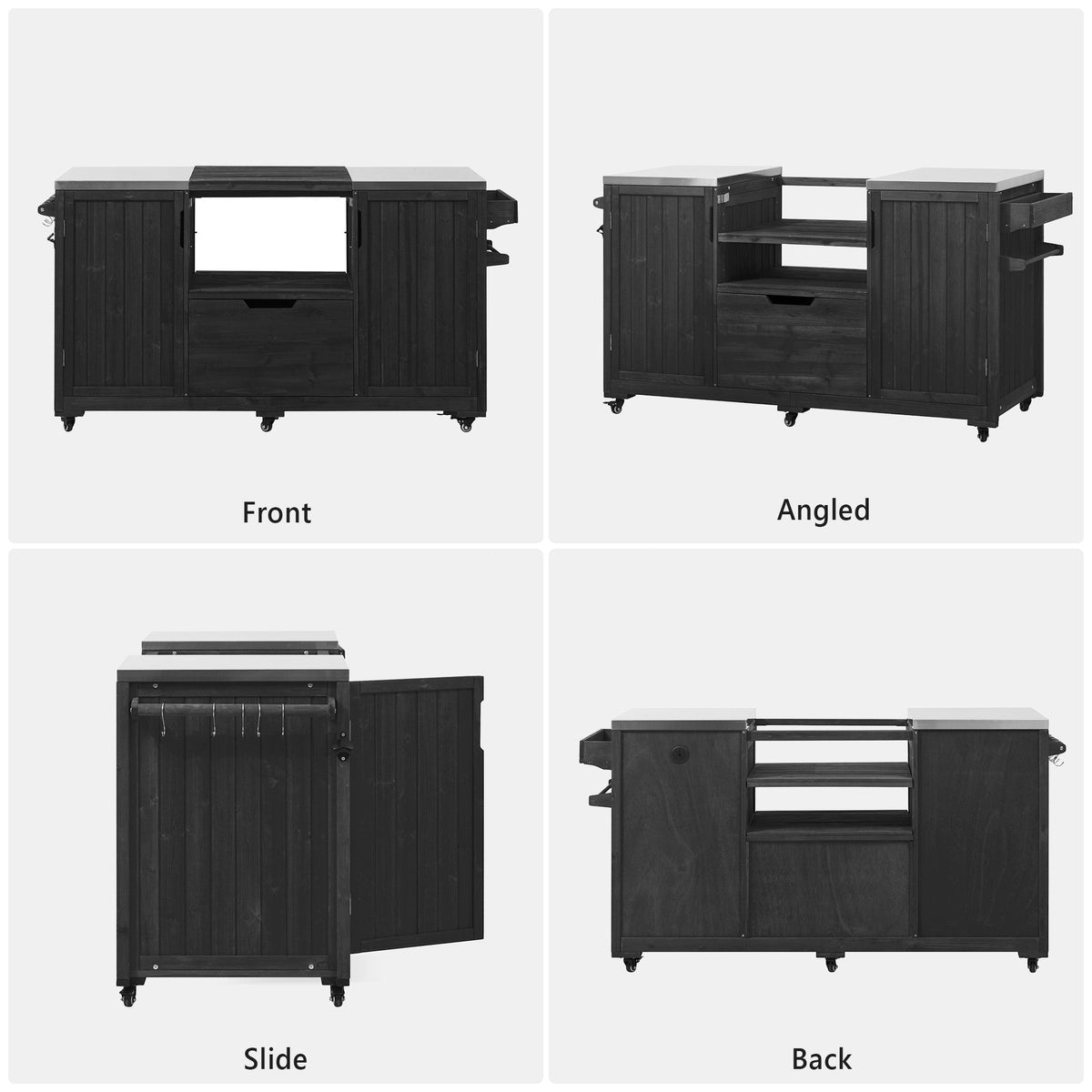 Roomfitters 66.5" Outdoor Grill Cart for Large Big Green Egg & Kamado Joe, Kitchen Island with Stainless Steel Top, Black