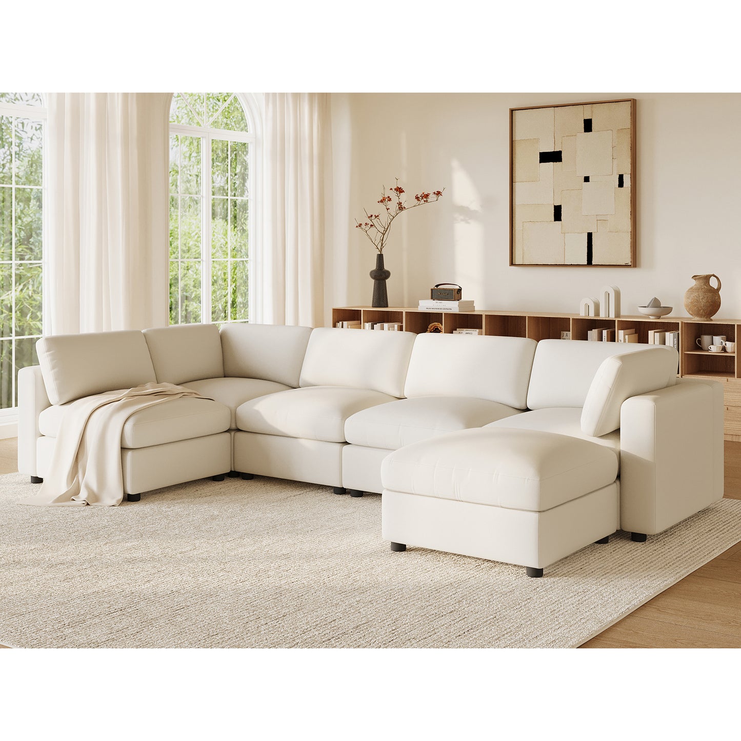 variant-group:rf-n723s9792a|Roomfitters 129 Inch Oversized U-Shaped Modular Sectional Sofa, Large Upholstered Living Room Seating Couch Furniture, White