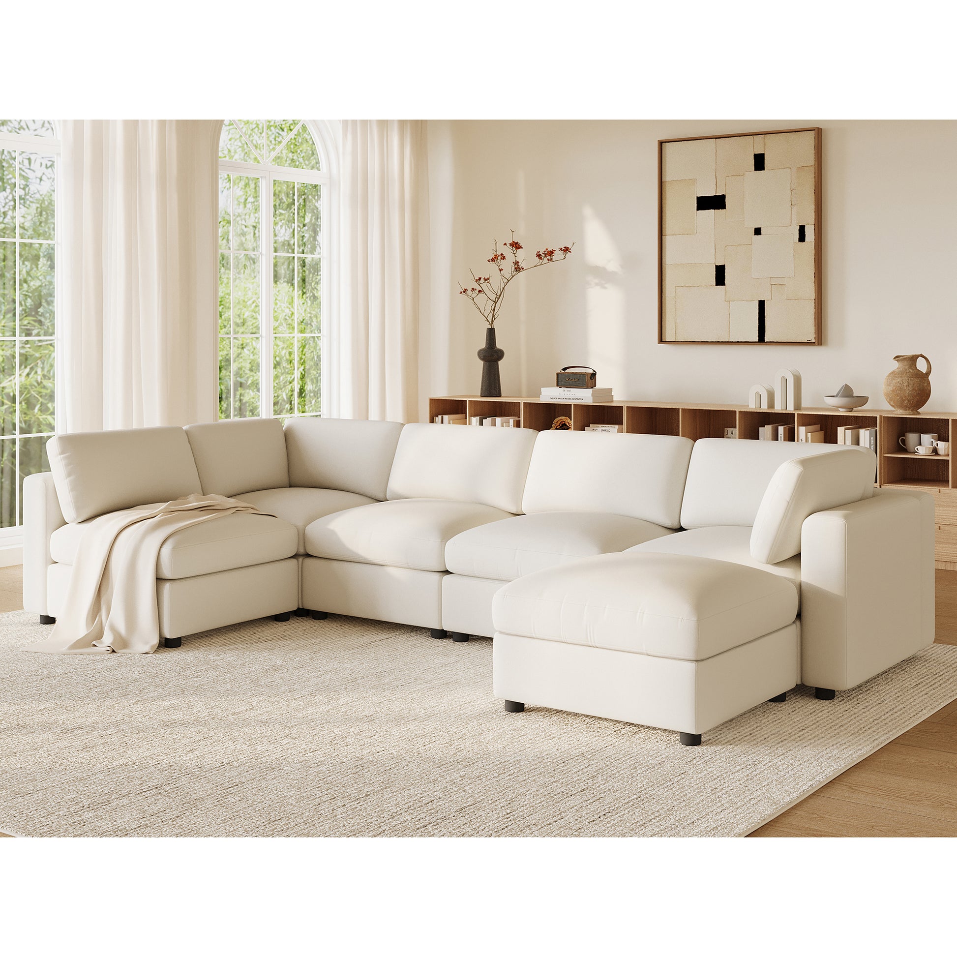 variant-group:rf-n723s9792a|Roomfitters 129 Inch Oversized U-Shaped Modular Sectional Sofa, Large Upholstered Living Room Seating Couch Furniture, White