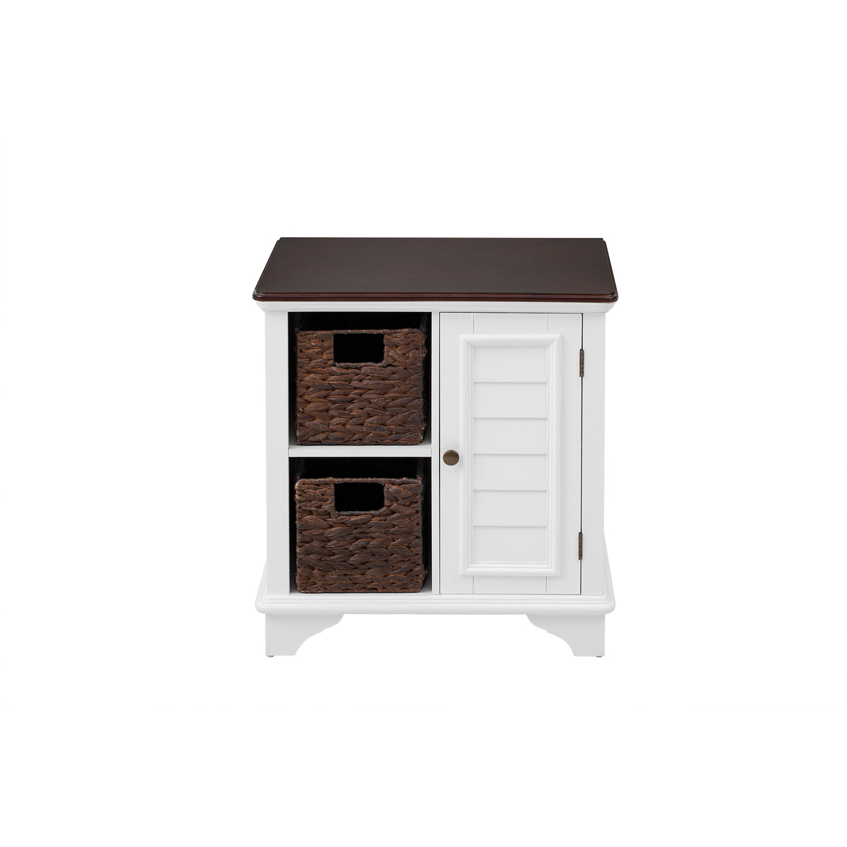 variant-group:rf-n724p401353k|Roomfitters American Style Louvered Side End Table with 2 Grass Storage Baskets, White