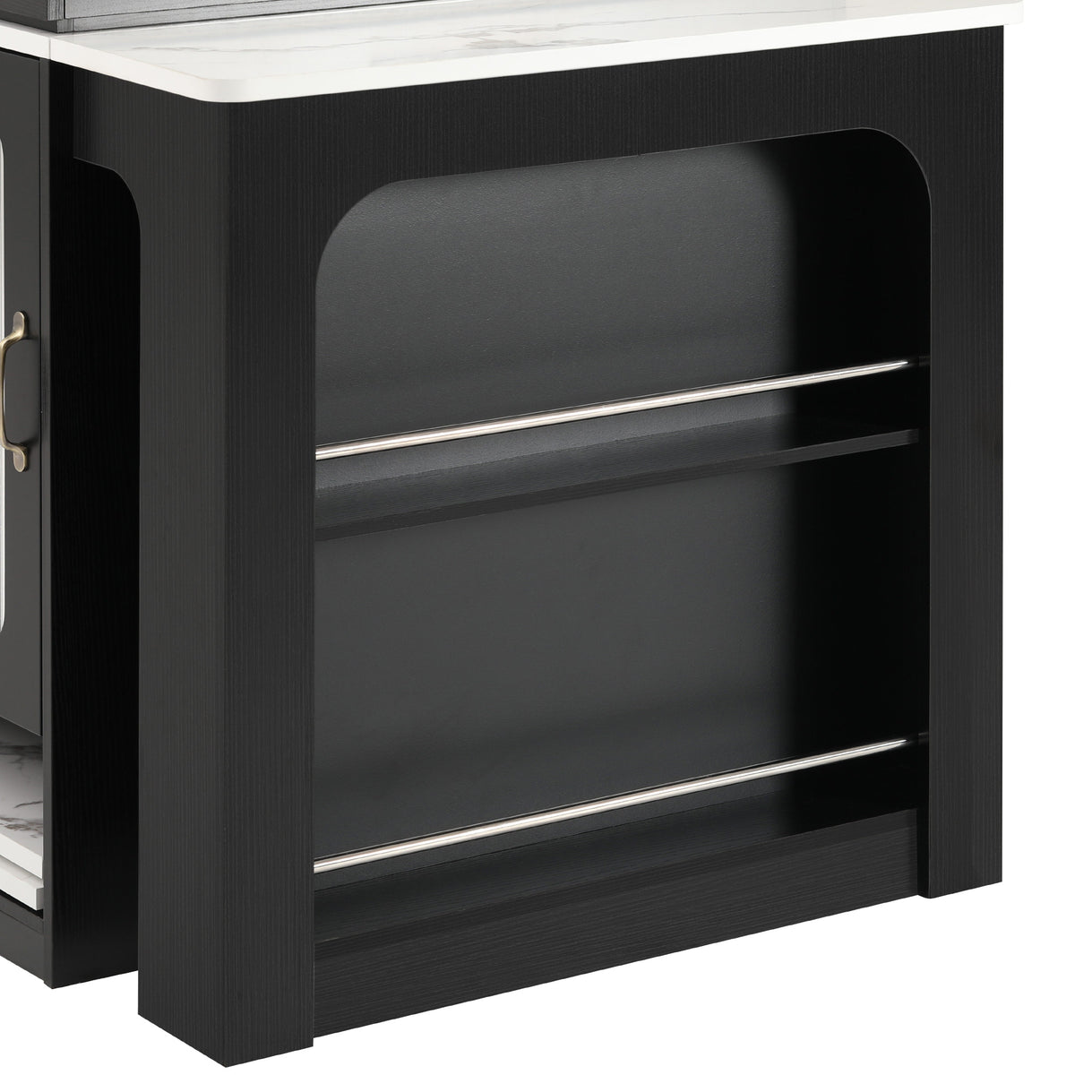 variant-group:rf-n707s000017b|Roomfitters 59.5" Kitchen Island with 41.8" Extendable Dining Table, Double-Sided Storage, Power Outlet, 2 Drawers, Black