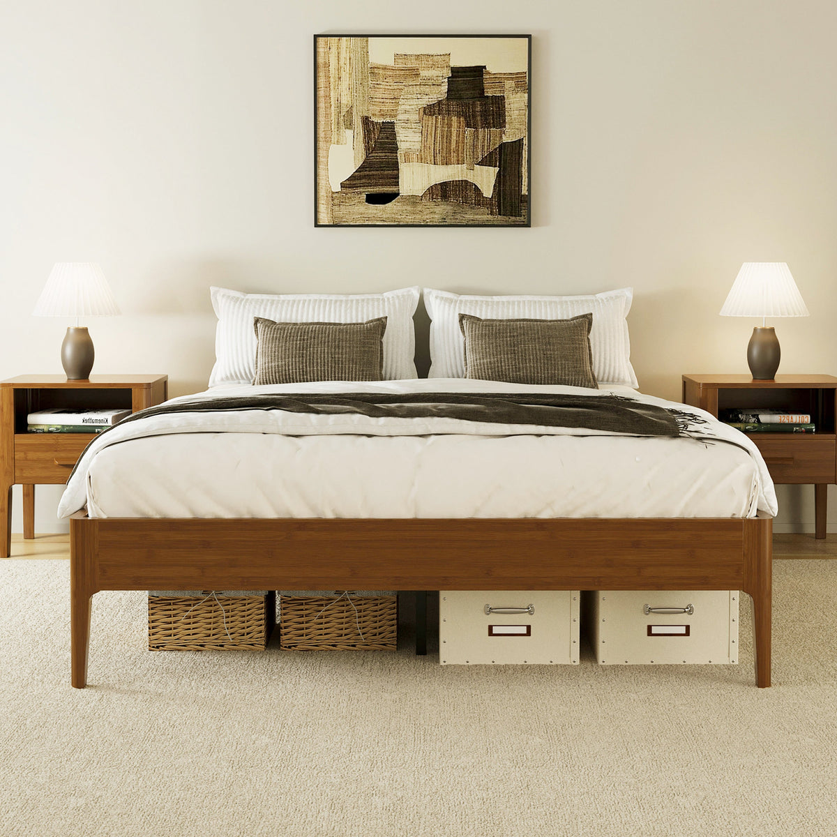 Roomfitters 15 Inch Queen Size Solid Bamboo Wood Platform Bed Frame, Noise Free Metal Support, No Box Spring, Brown Roomfitters