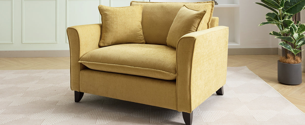 variant-group:rf-n701p379404y|Roomfitters 46.3 Inch Oversized Armchair, Chenille Comfy Accent Chair and a Half Sofa, Rubberwood Legs Pillow, Yellow