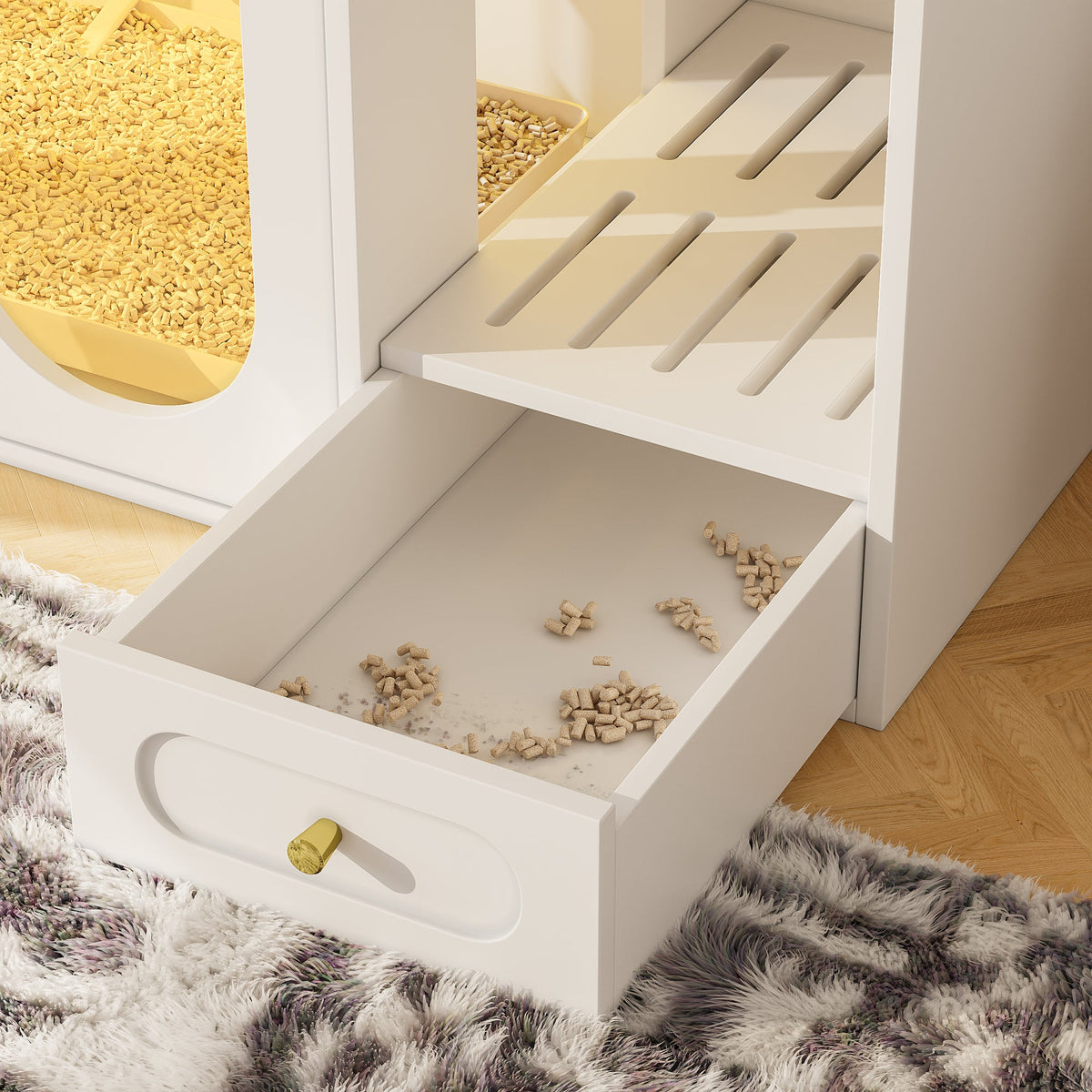 Roomfitters White Chic Sideboard Style Cat Litter Box Enclosure Cabinet with App Controlled LED Lighting Roomfitters