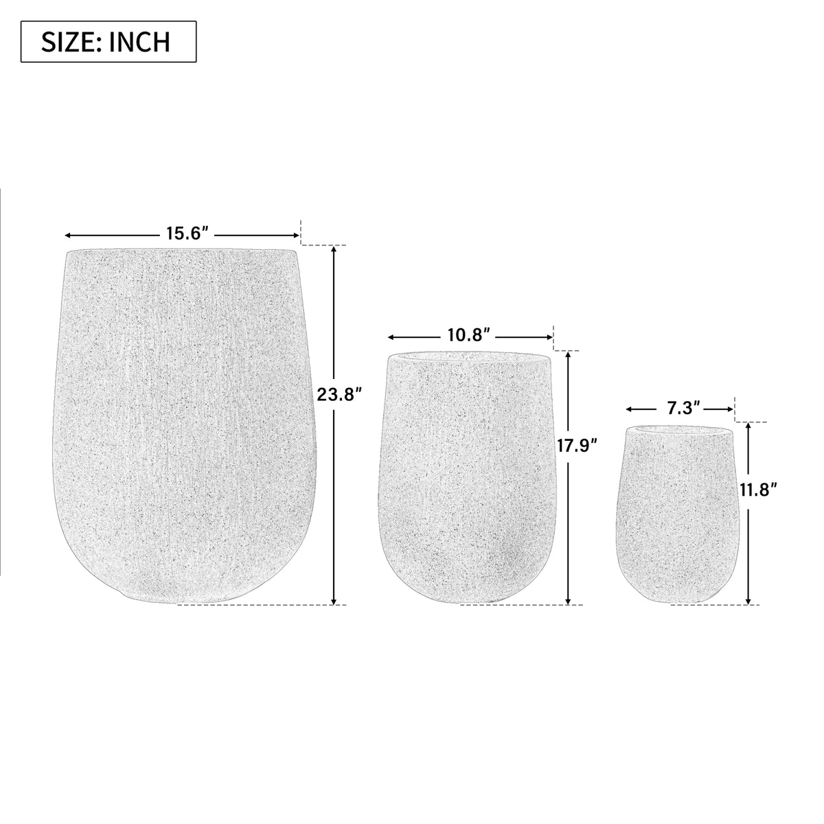 variant-group:rf-n711p406659e|Roomfitters Modern Egg-Shaped MGO Planter Set, 3-Piece Textured Faux Stone Flower Pots, Grey Patio Garden Urns