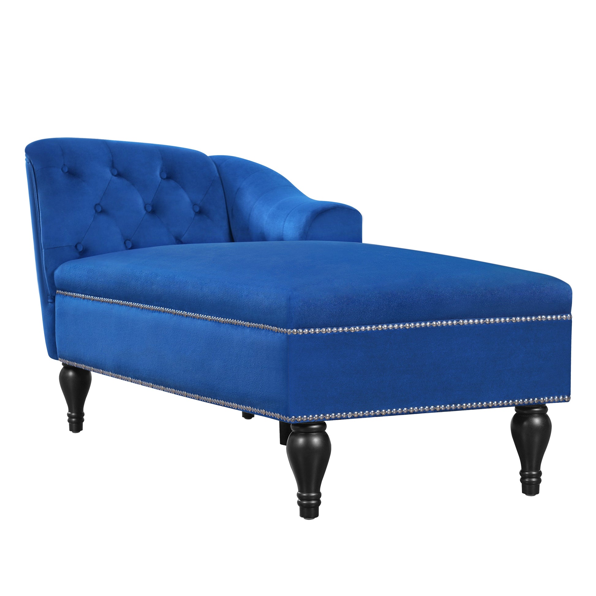 Roomfitters 58 Inch Fainting Couch, Velvet Upholstered Chaise Lounge Sofa with Button-Detailed Back & Nailhead Trim, Blue Roomfitters