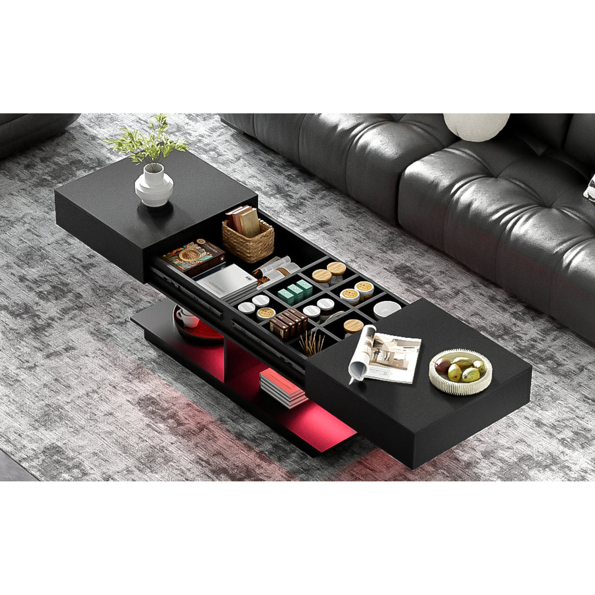variant-group:rf-n724p290061b|Roomfitters Extendable Coffee Table with Hidden Storage and Compartments, Adjustable Multifunctional Center Table, Black
